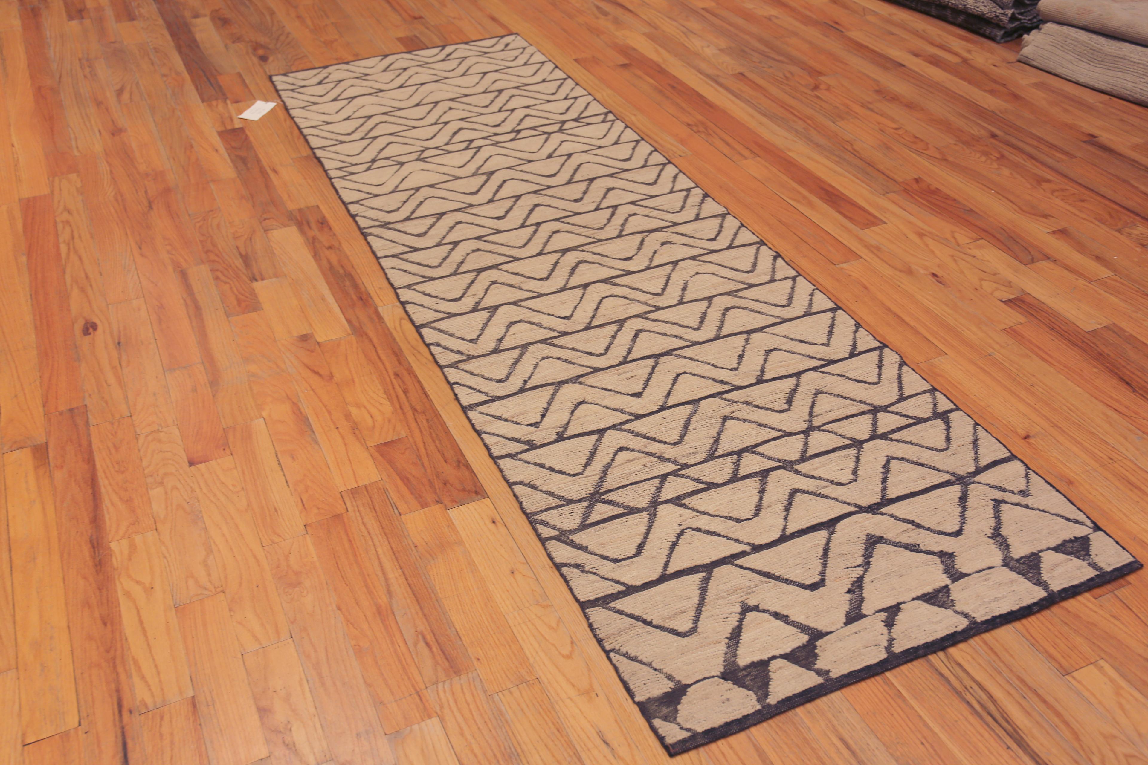Annodato a mano Collection'S Neutral Tribal Geometric Modern Hallway Runner Rug 3' x 9'8