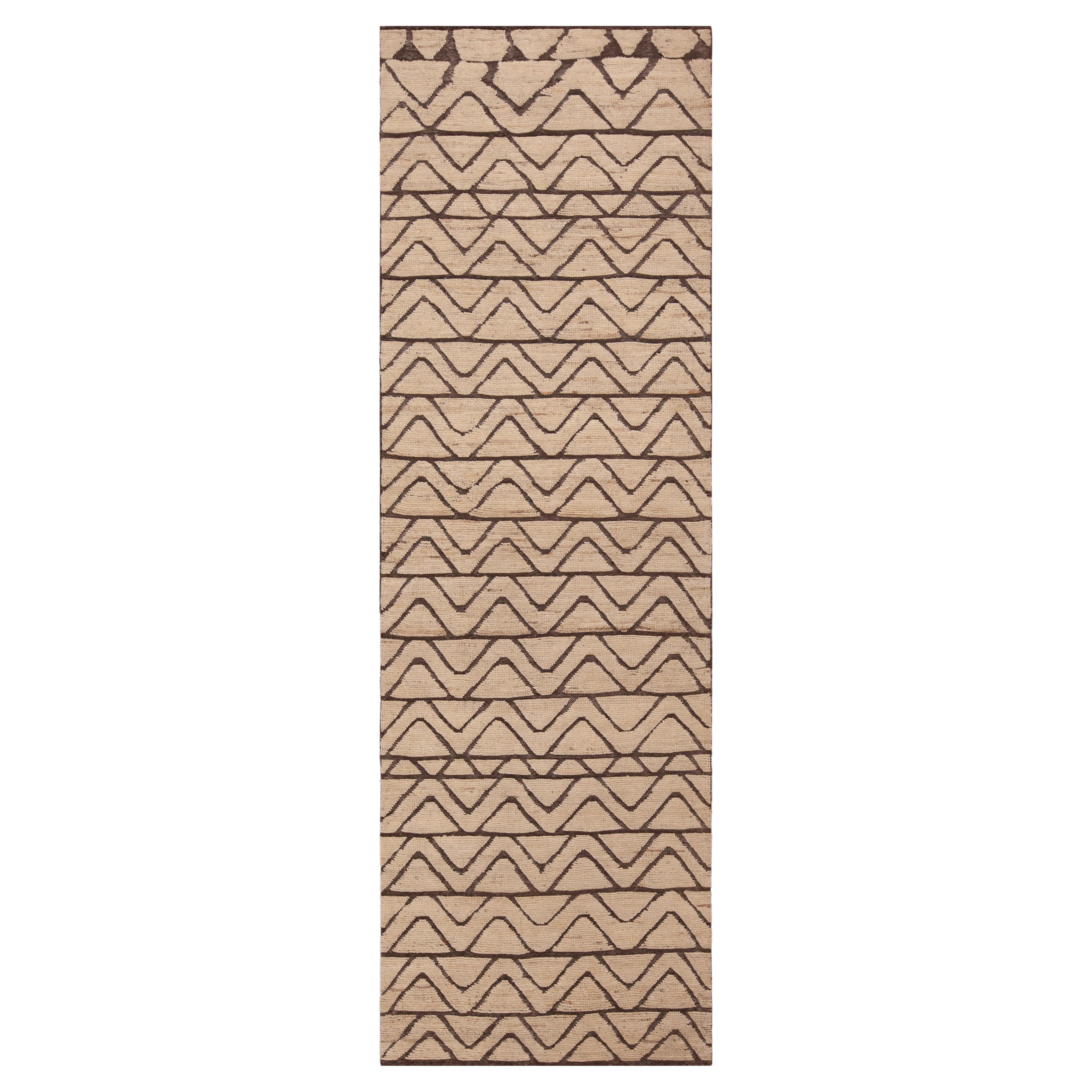 Nazmiyal Collection Neutral Tribal Geometric Modern Hallway Runner Rug 3' x 9'8" For Sale