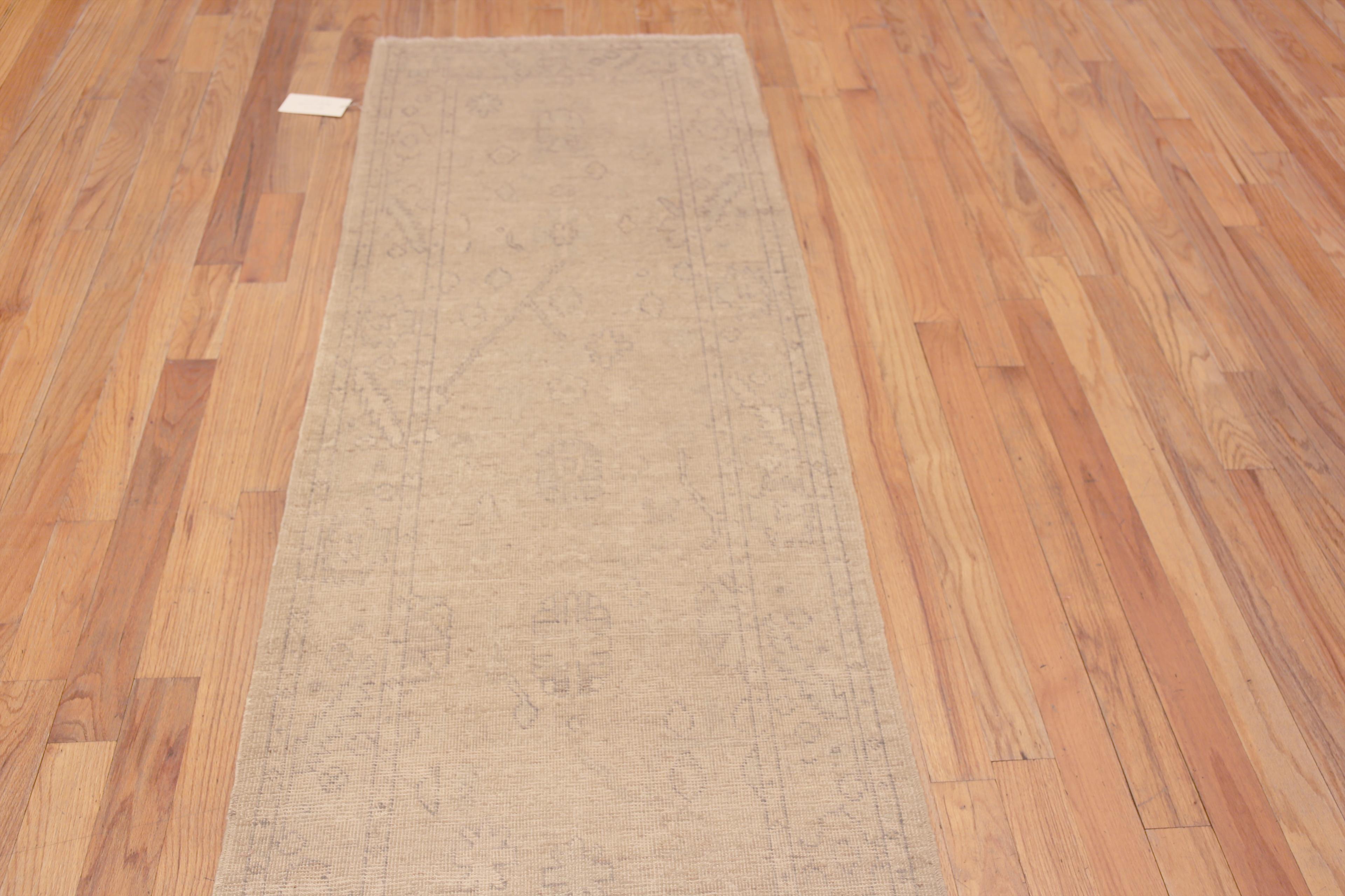 A Beautiful Soft and Decorative Neutral Cream Color Turkish Oushak Tribal Design Modern Hallway Runner Rug, Country of Origin: Central Asia, Circa Date: Modern Rug 
