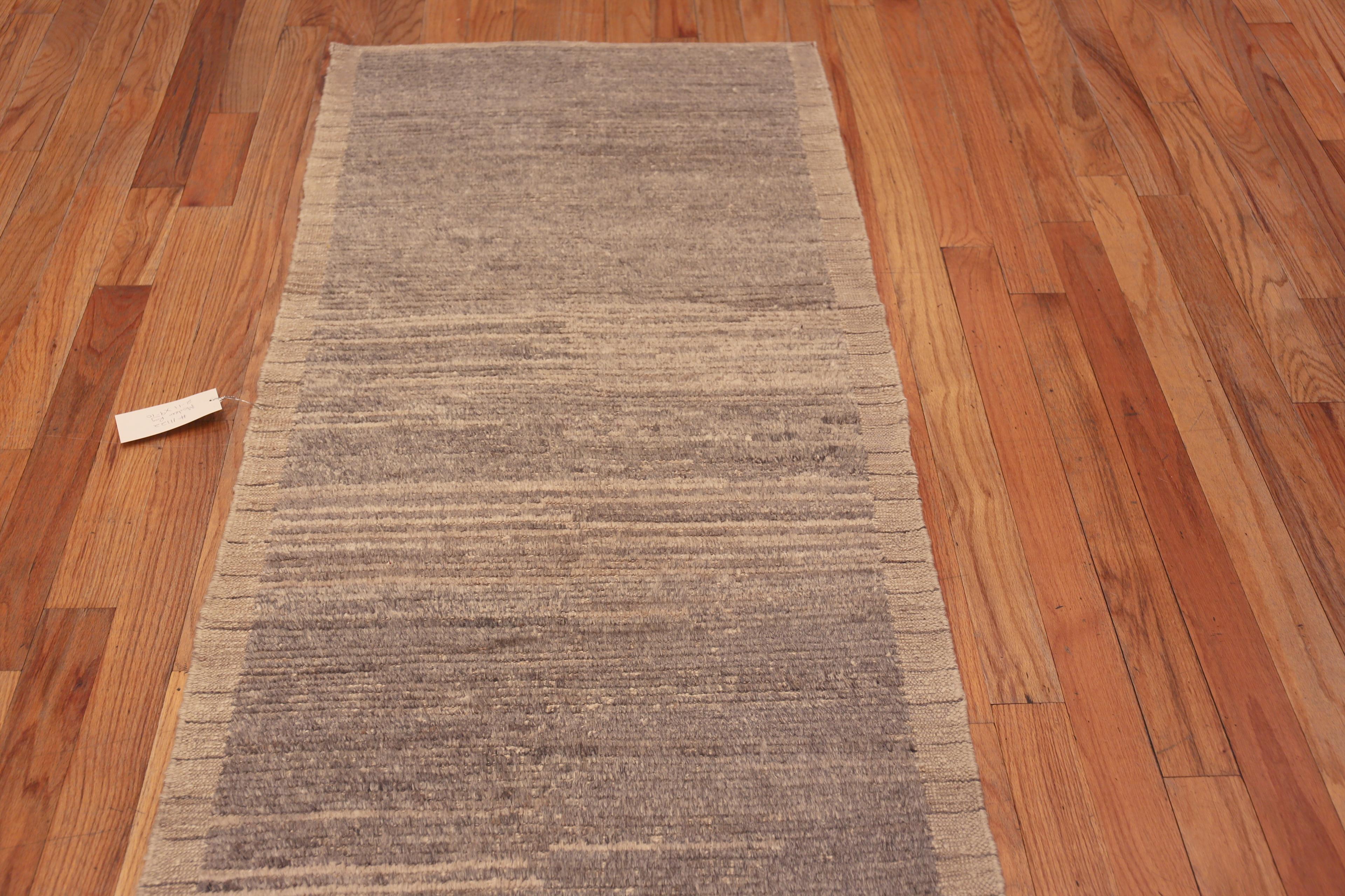 A Fascinating Nomadic Earthy Grey Color Minimalist Solid Abstract Design Modern Hallway Runner Abrash Rug, Country of Origin: Central Asia, Circa Date: Modern Rug 