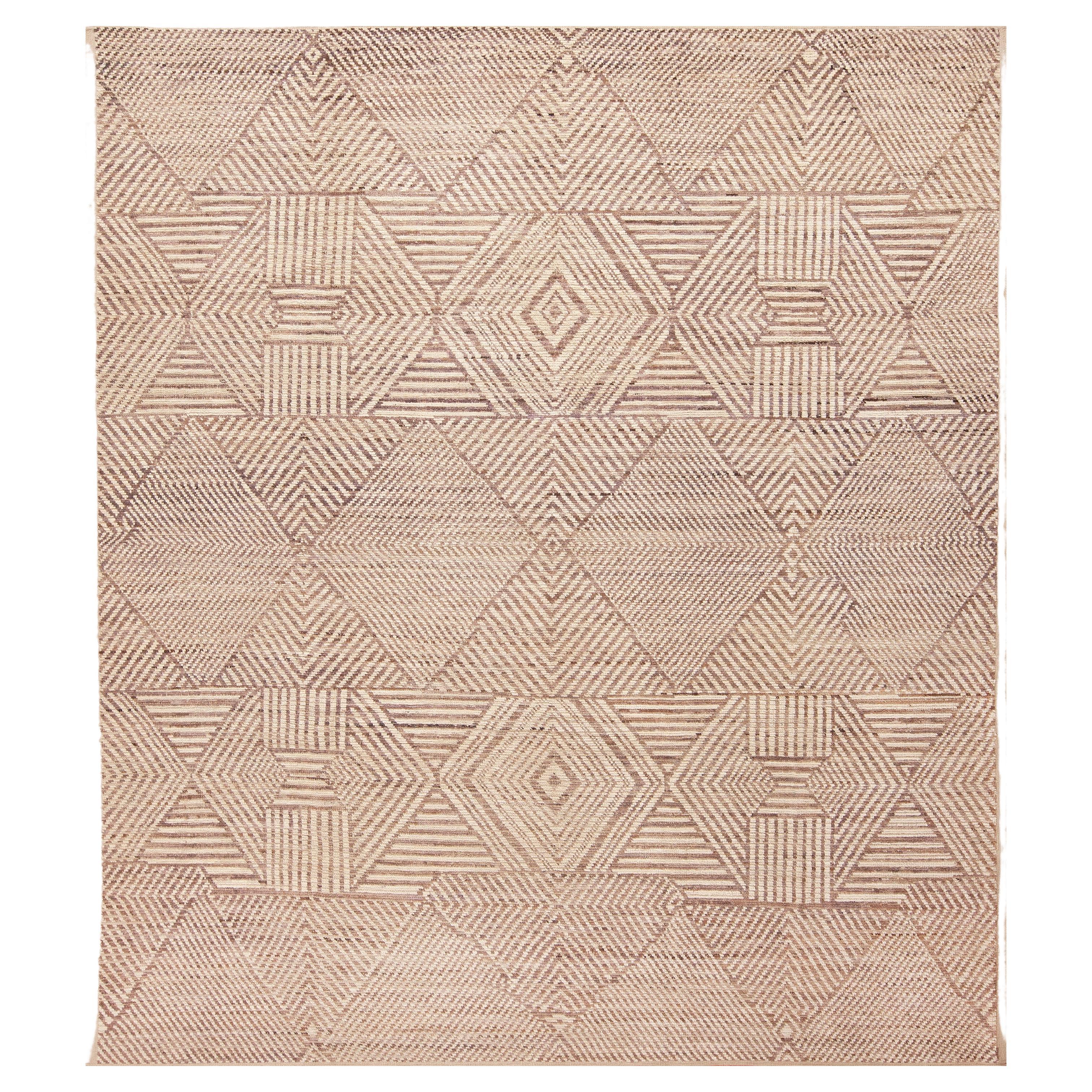 Nazmiyal Collection North African Inspired Modern Geometric Neutral Rug 9' x 10' For Sale