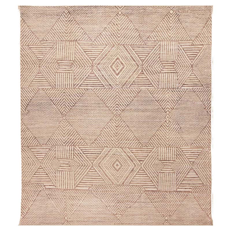 Nazmiyal Collection Square Neutral Geometric Tribal Modern Rug 10'7