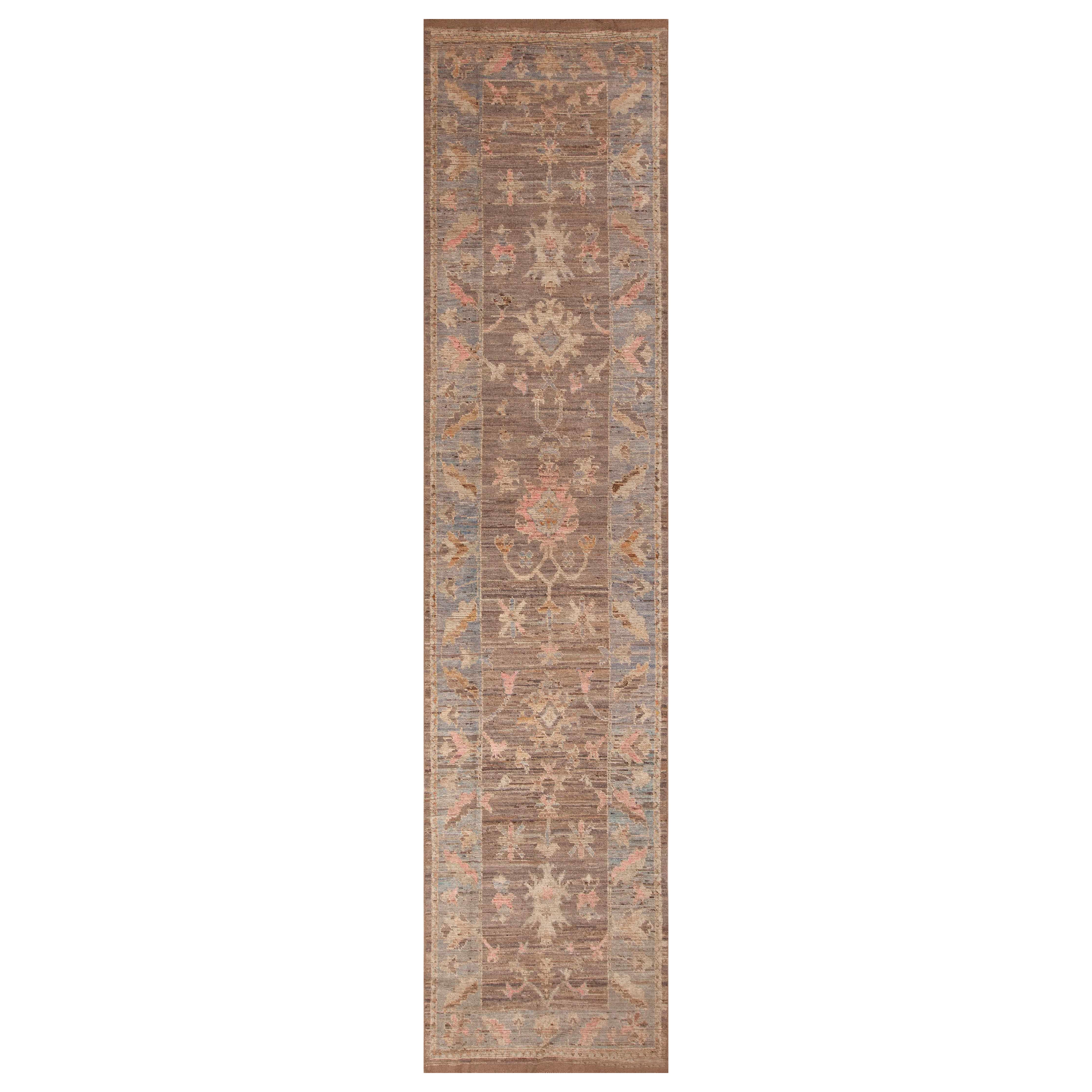 Nazmiyal Kollektion Oushak Design Floral Design Moderner Flurteppich 3'9" x 16' im Angebot