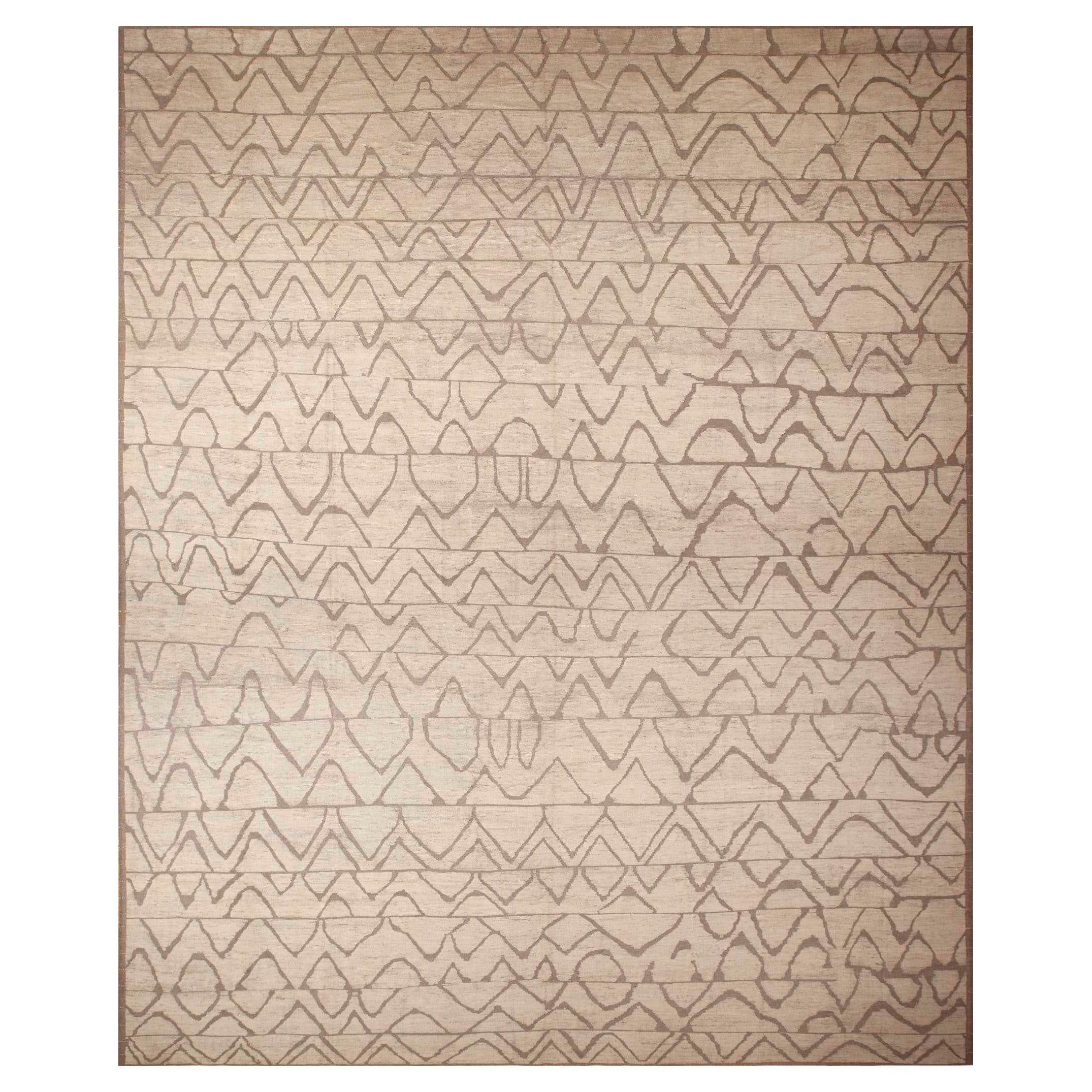 Nazmiyal Collection Oversized Ivory Tribal Design Modern Area Rug 20' x 24'4" For Sale