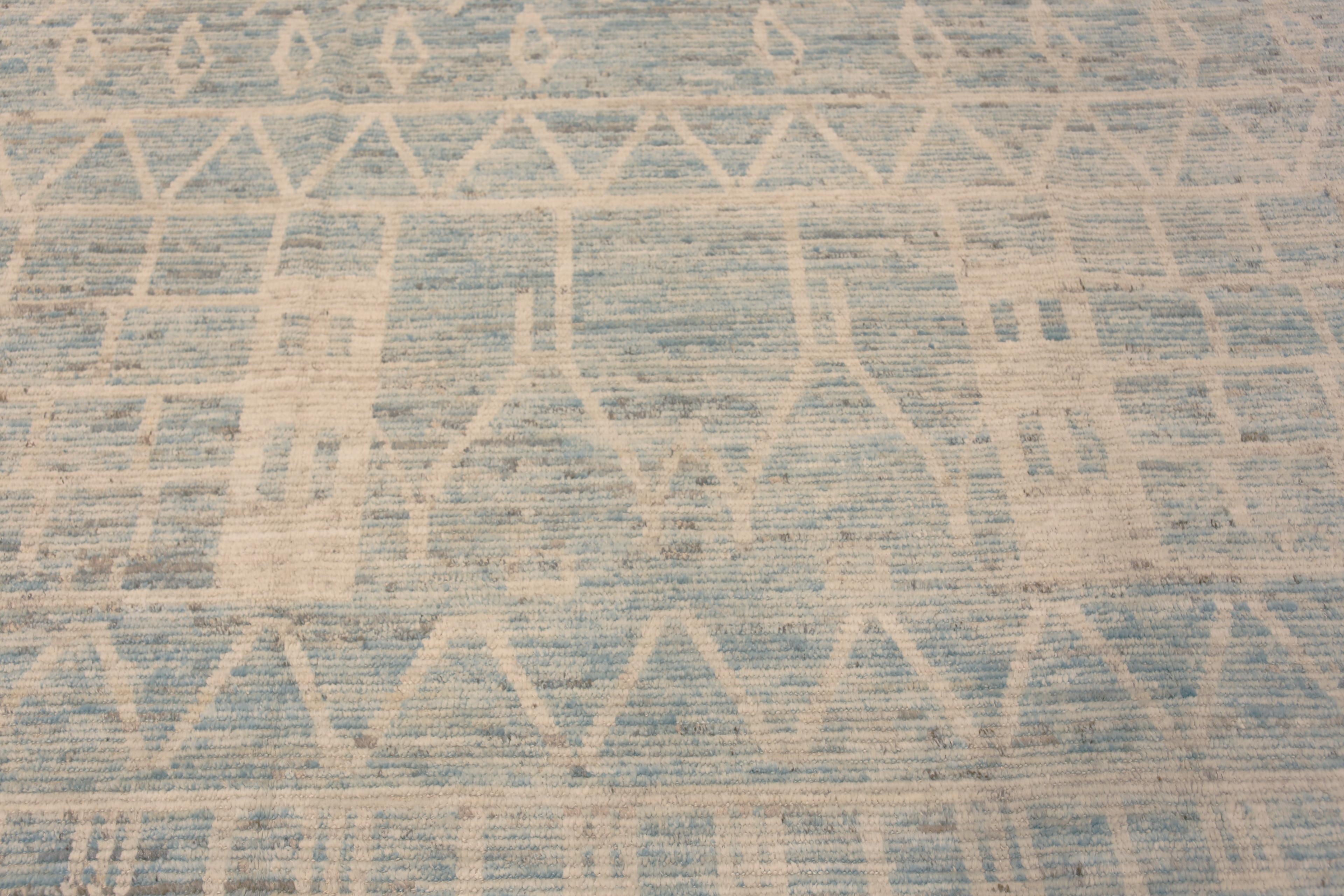 Beautiful Primitive Motifs Soft Blue Hues Modern Decorative Rug, Country of Origin: Central Asia, Circa date: Modern Rugs