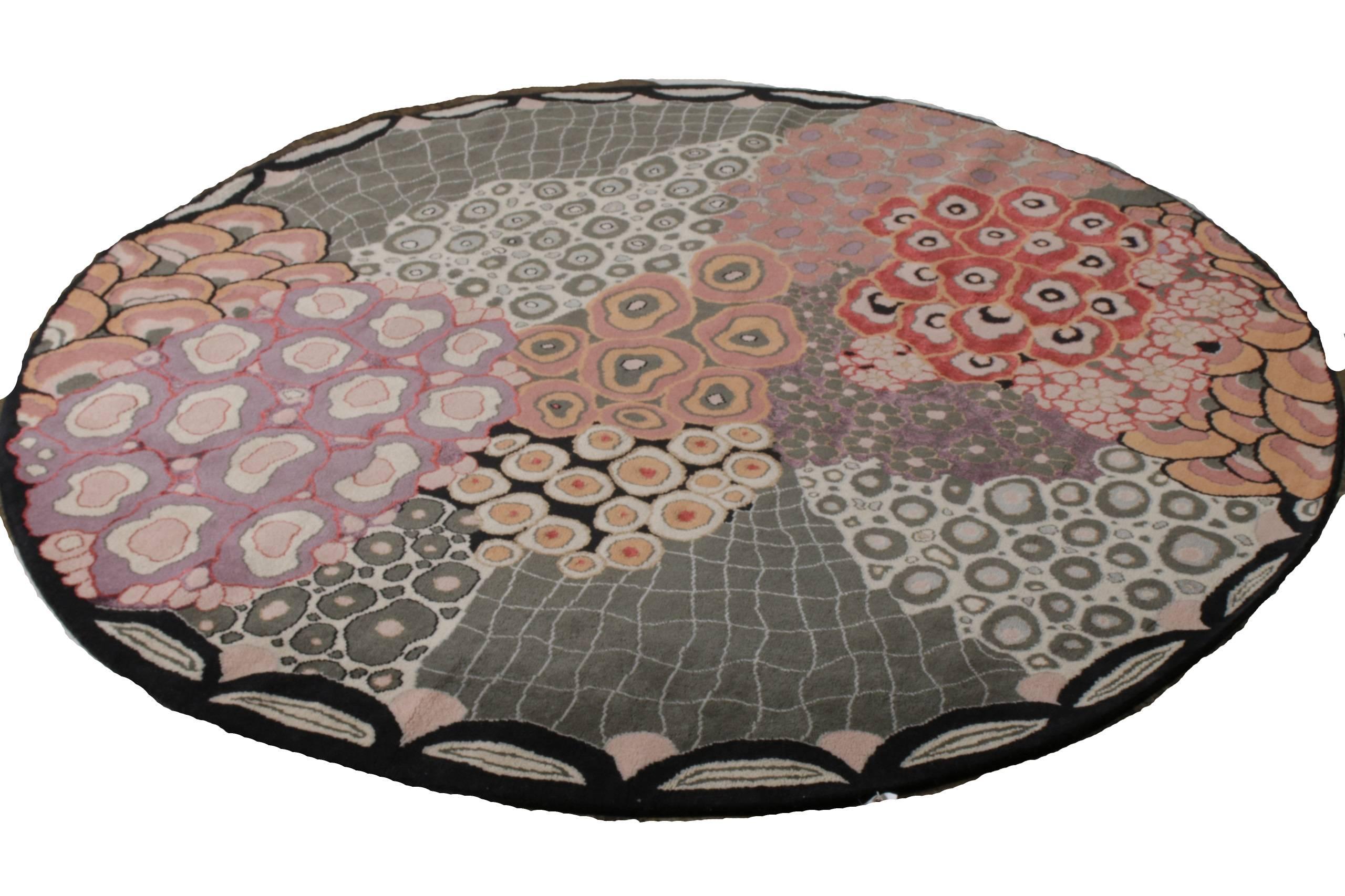 Indian Nazmiyal Collection Round Colorful Mid Century Modern Rug 8 ft x 8 ft