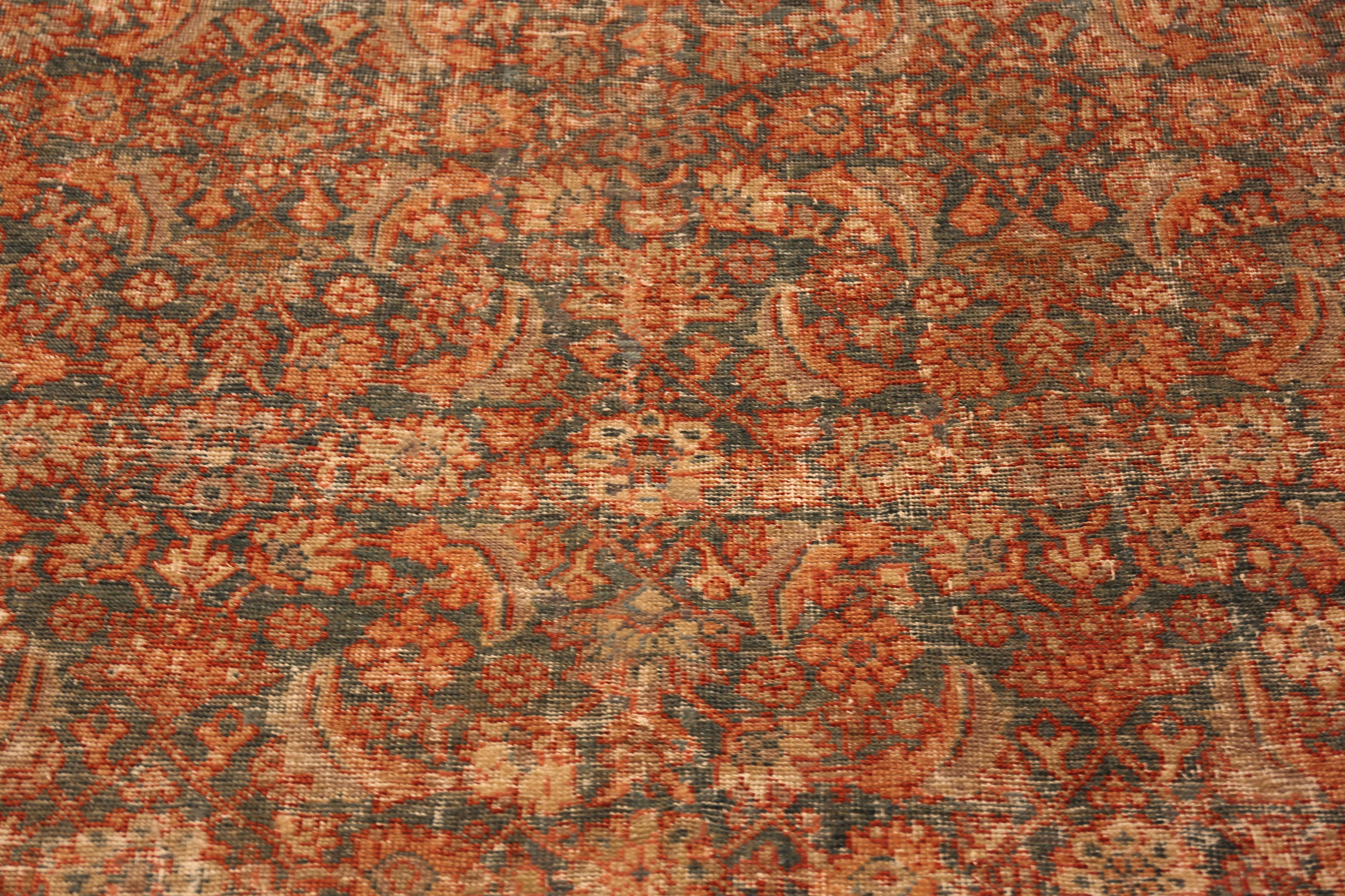 Rust Floral Antique Persian Mahal Rug, Country of Origin: Persia, Circa Date: 1900