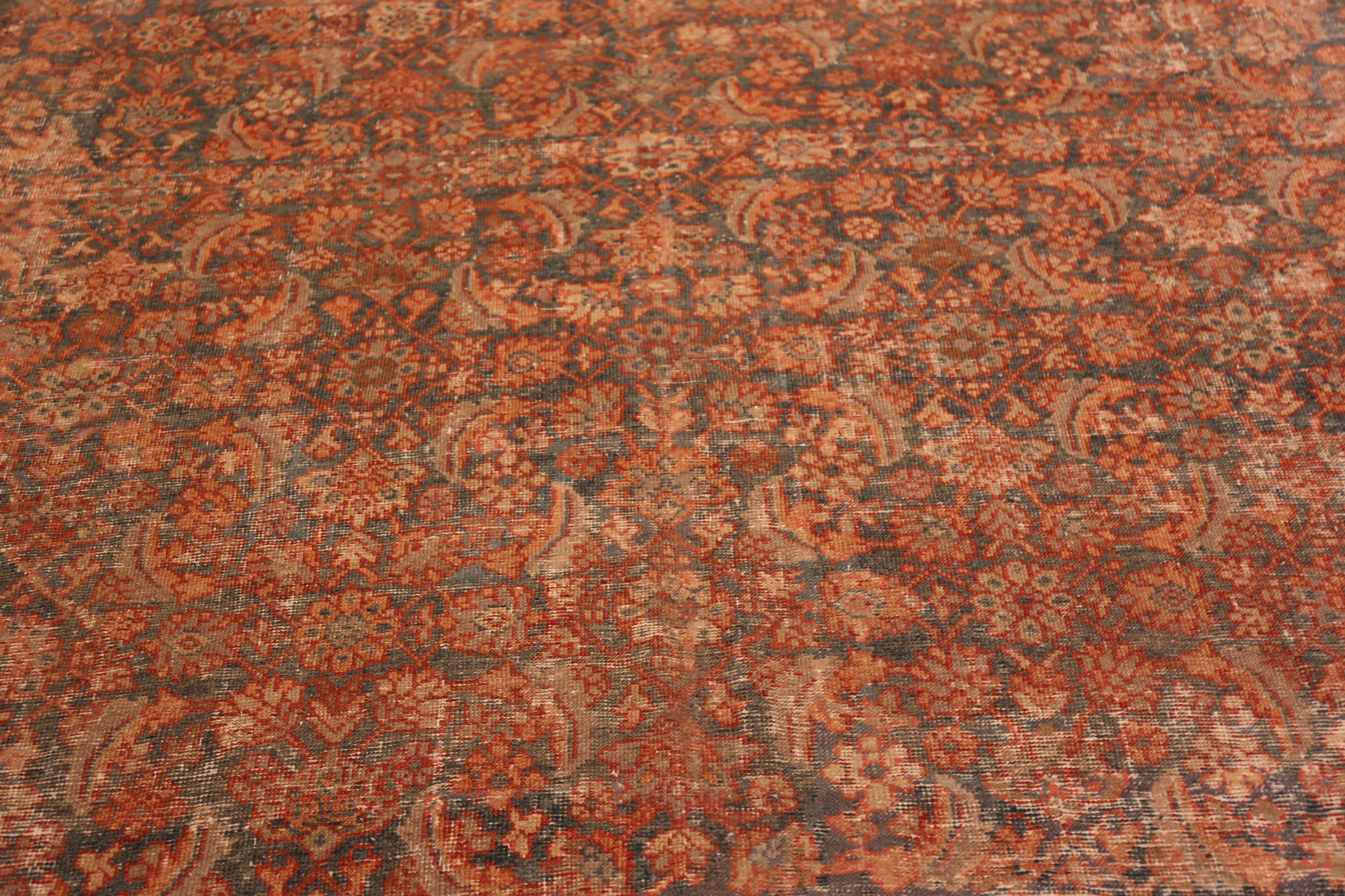 Hand-Knotted Nazmiyal Collection Rust Floral Antique Persian Mahal Rug 10' 3