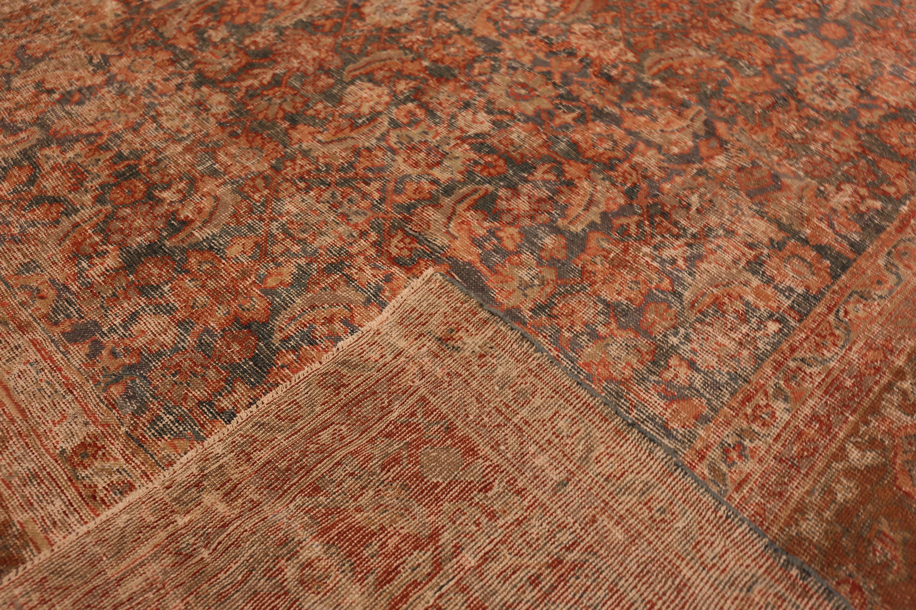 Wool Nazmiyal Collection Rust Floral Antique Persian Mahal Rug 10' 3