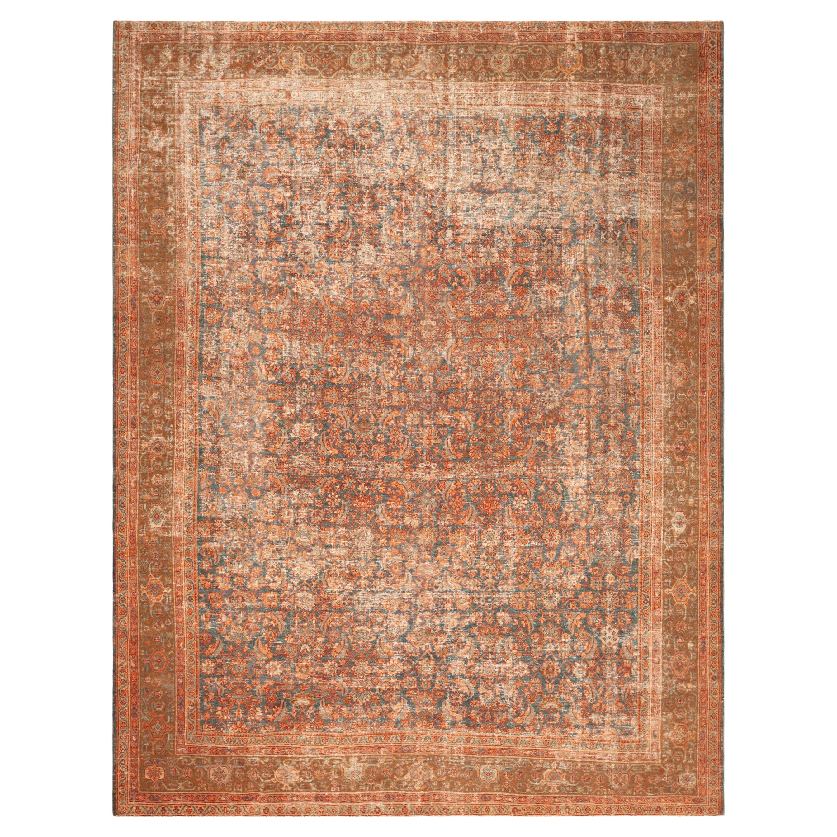 Nazmiyal Collection Rust Floral Antique Persian Mahal Rug 10' 3" x 13' 5" For Sale