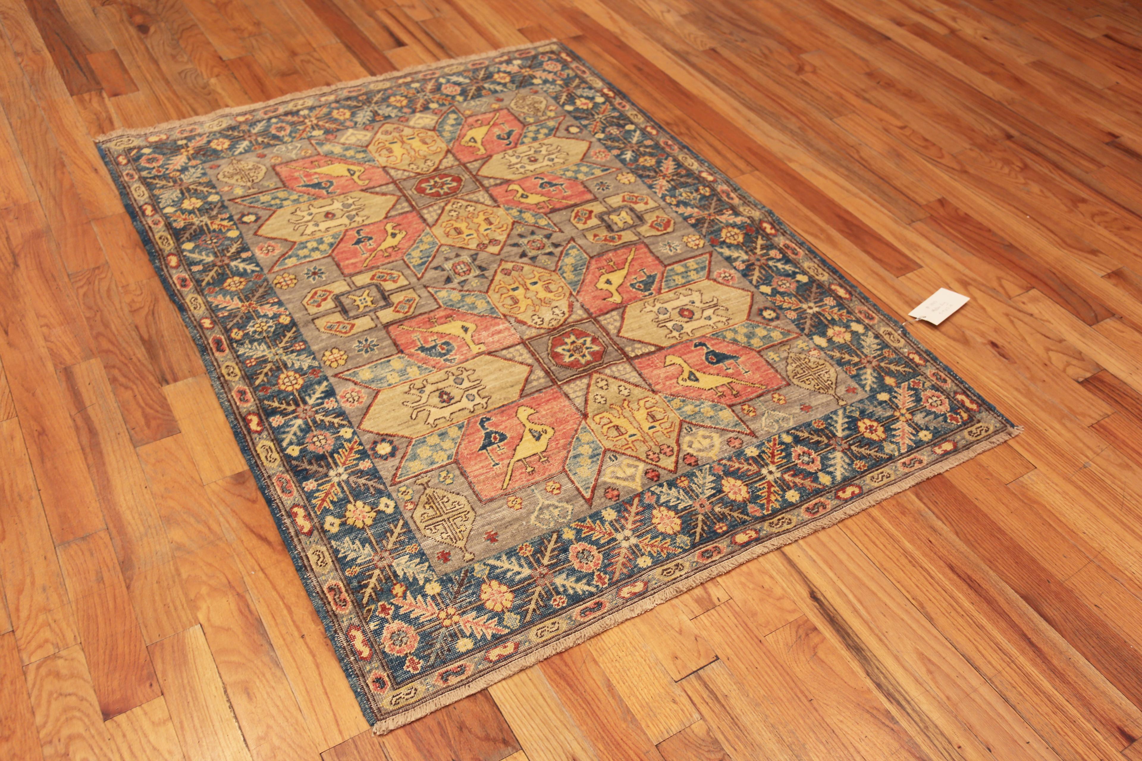 A Beautifully Artistic Small Size Rustic Color Tribal Geometric Animal Design Modern Area Rug, Country Of Origin: Central Asia, Circa Date: Modern Rug 