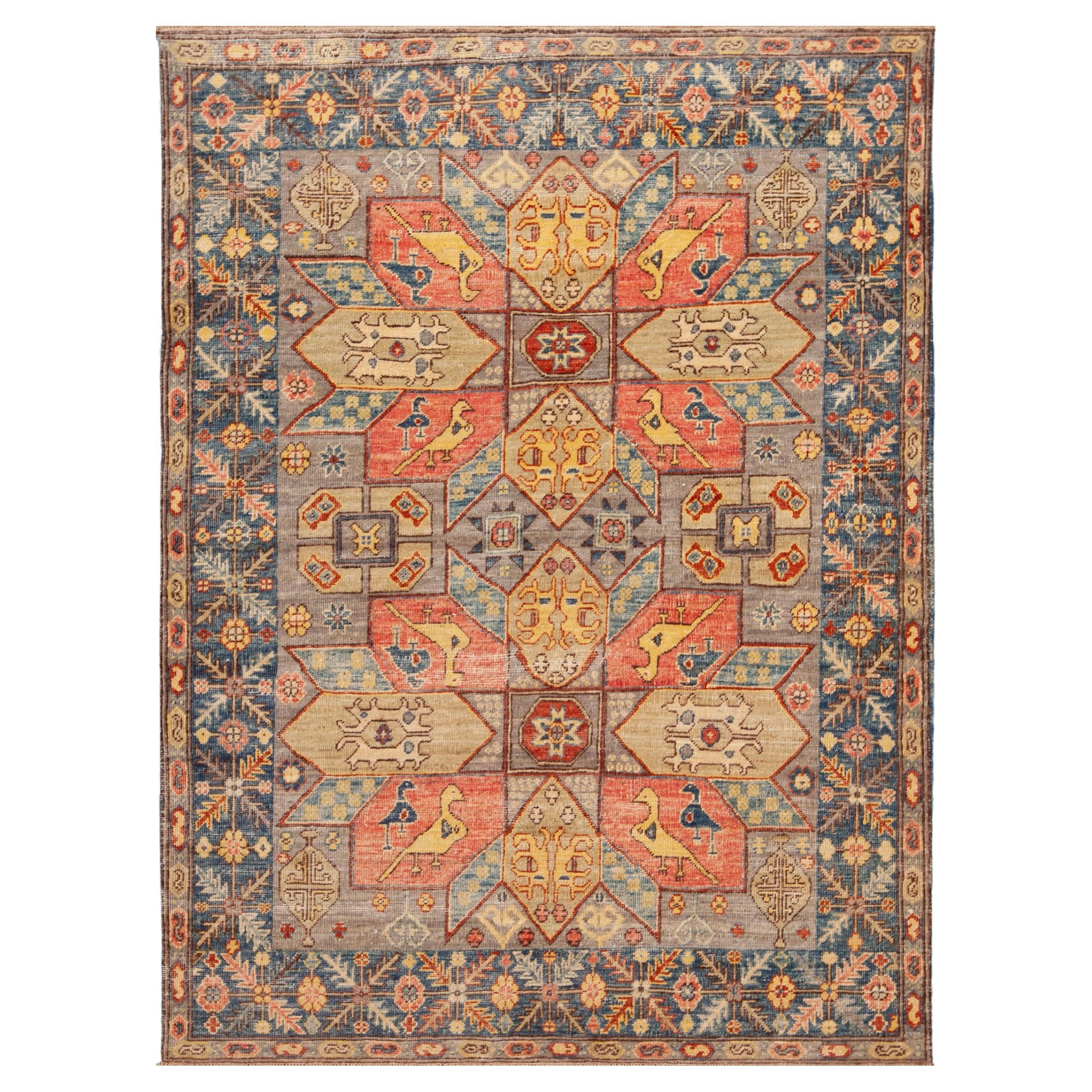 Nazmiyal Collection Rustic Color Tribal Geometric Modern Area Rug 4'4" x 5'10" For Sale