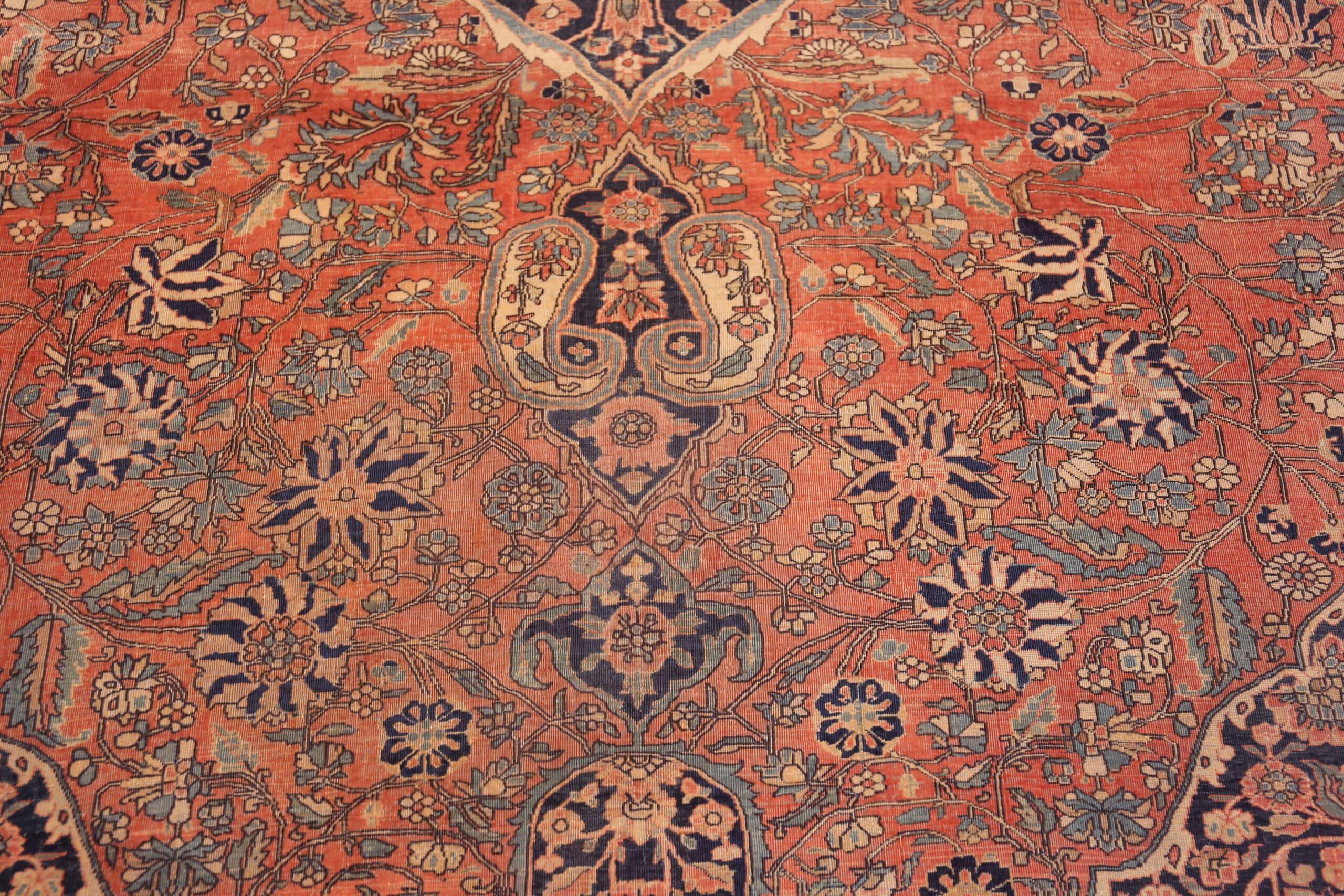 XIX secolo Collection'S Tappeto rustico grande Kashan Mohtashem 10 ft 4 in x 15 ft 8 in in vendita