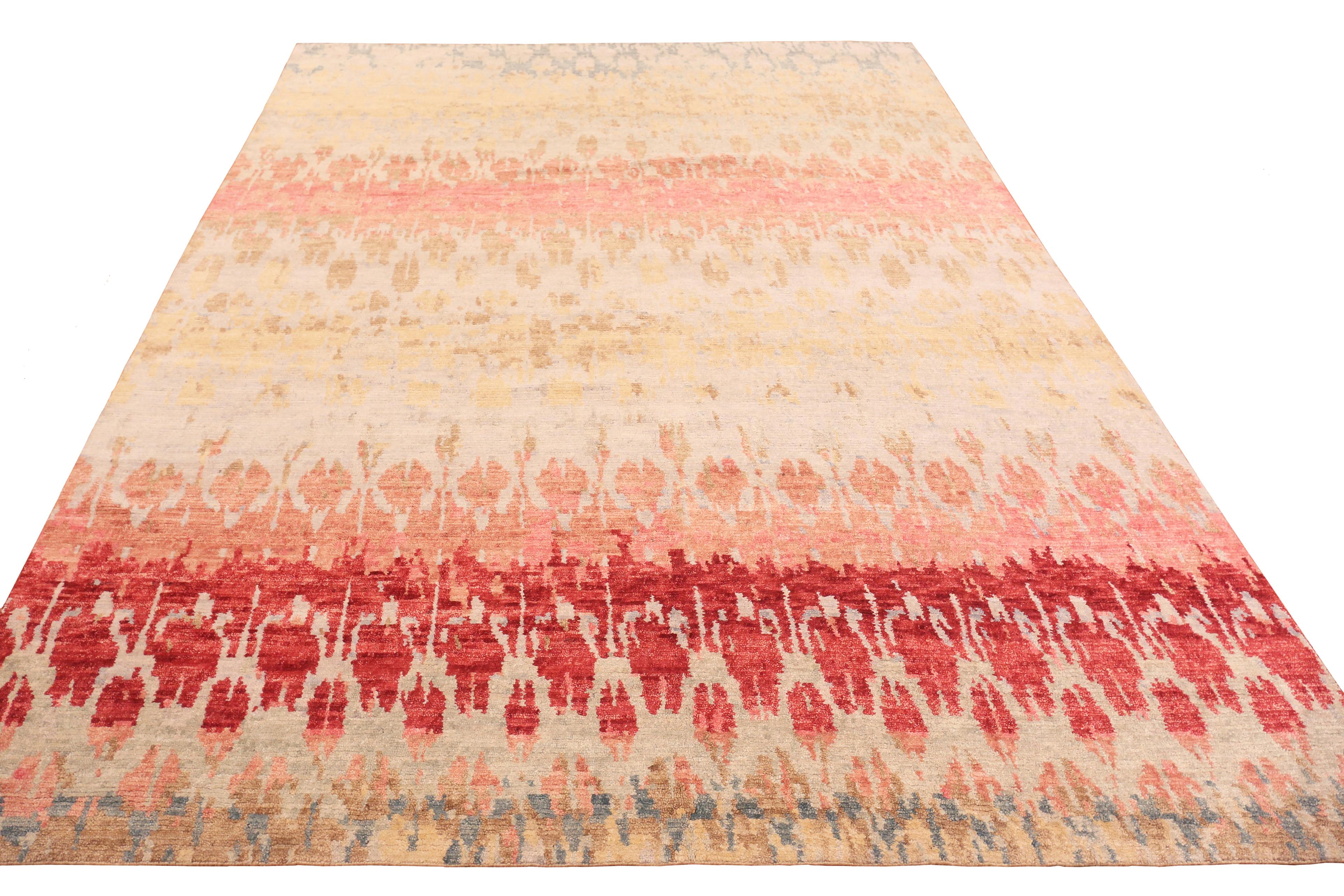 Nepalese Nazmiyal Collection Salmon Color Modern Boutique Area Rug. 8 ft x 10 ft