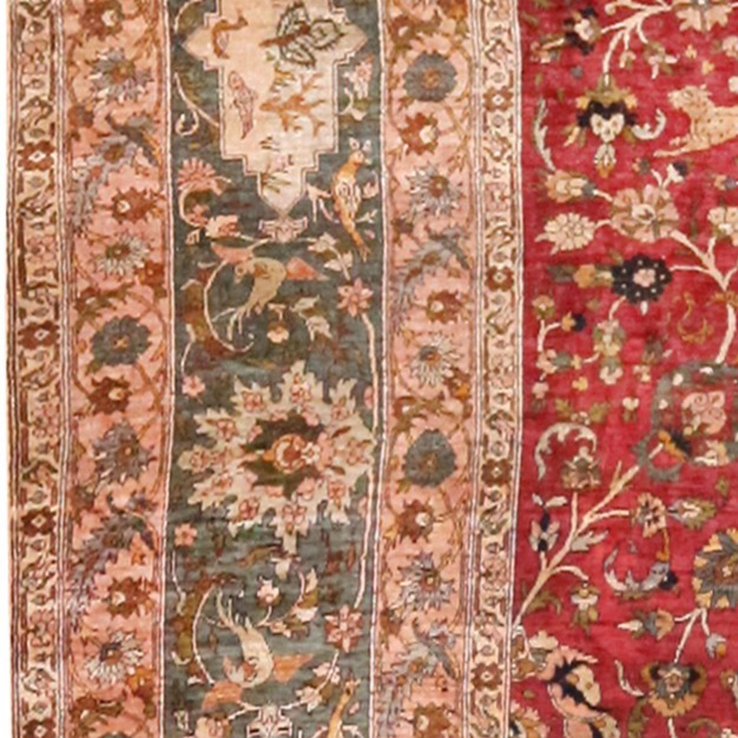 18th Century and Earlier Silk Antique Indian Mughal Rug. 4 ft 1 in x 6 ft 2 in For Sale