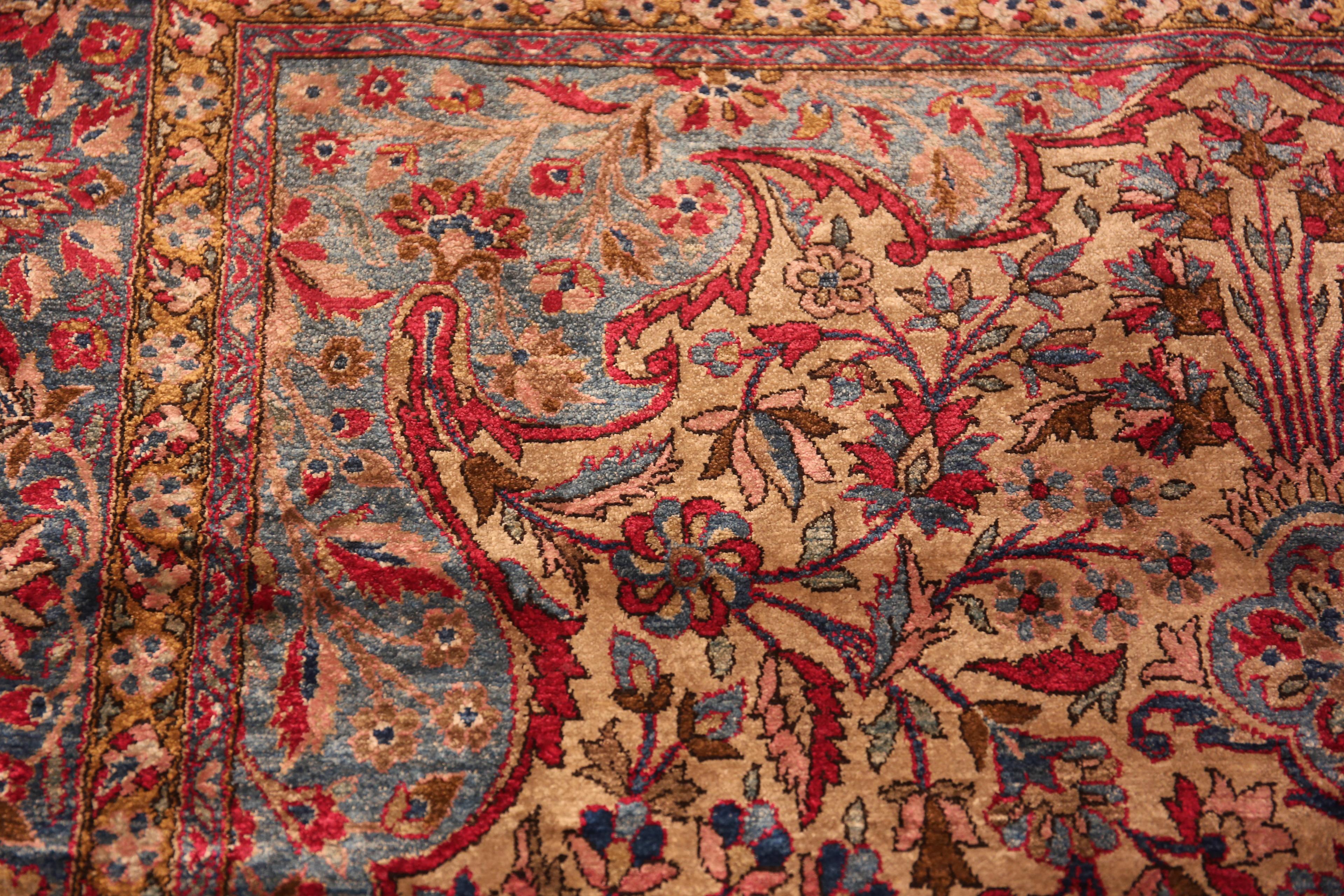 Hand-Knotted Silk Antique Persian Kashan Rug. 4 ft 3 in x 6 ft 11 in For Sale
