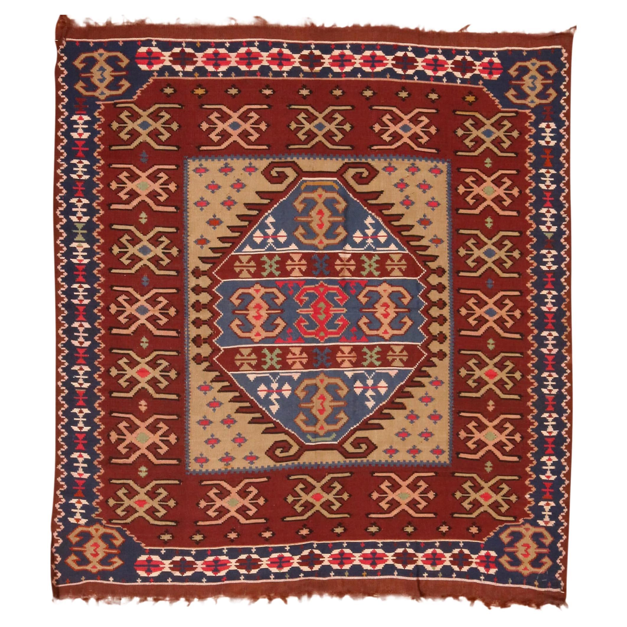 Collection Nazmiyal Collection Kilim turc en soie 3 ft 9 in x 4 ft 3 in en vente