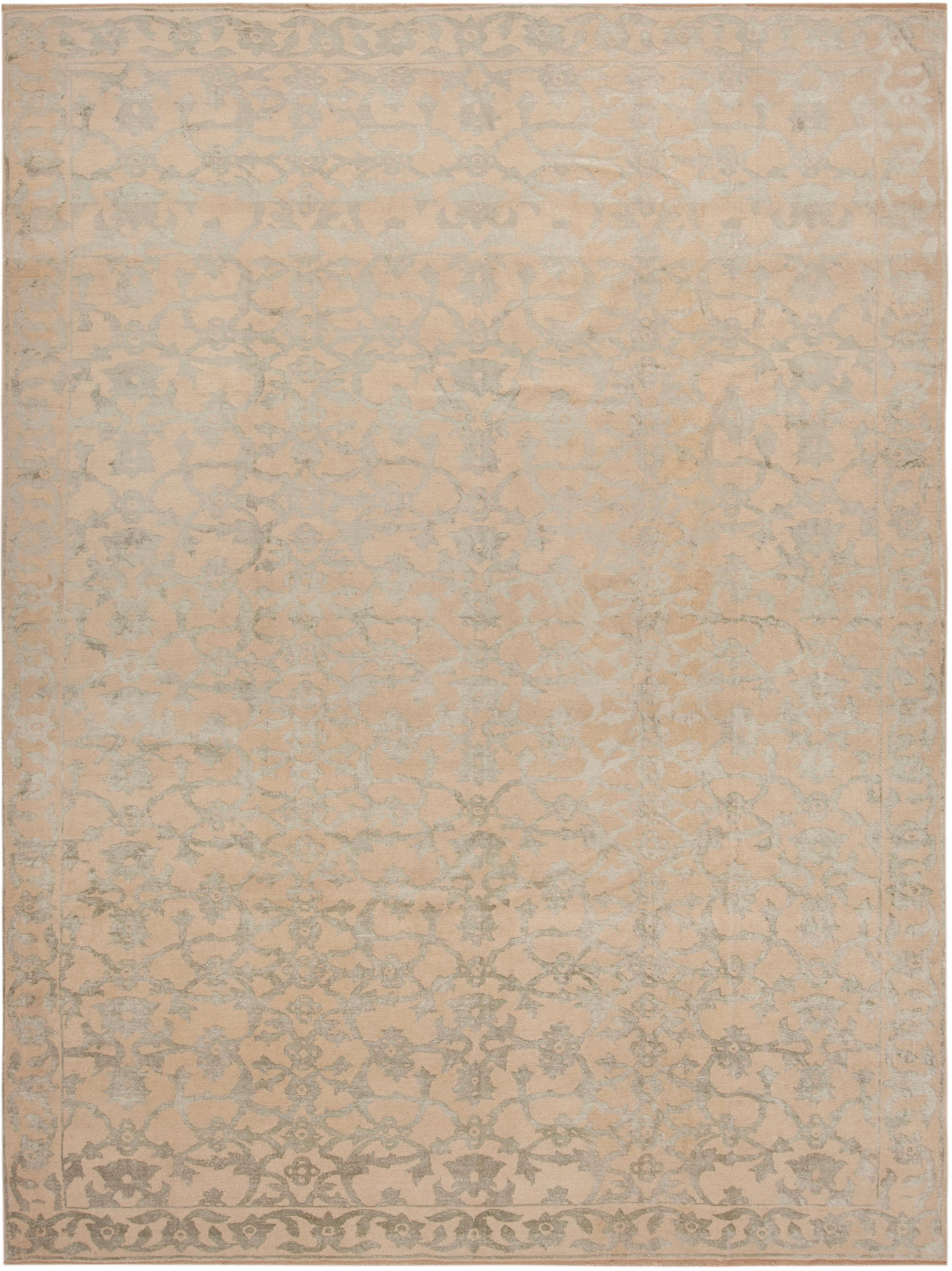 Turkish Nazmiyal Collection Silk & Wool Botanical Design Modern Rug 9 ft x 12 ft For Sale