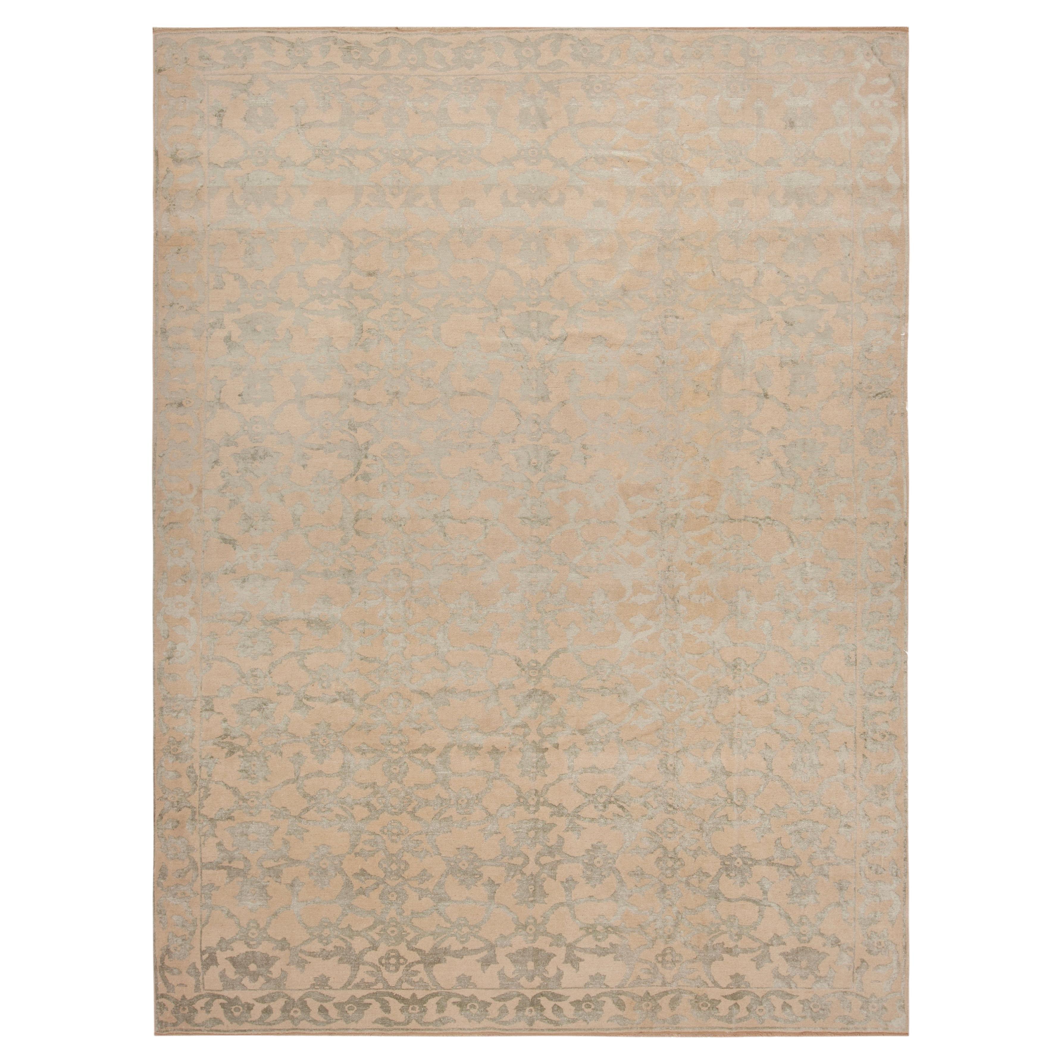 Nazmiyal Collection Silk & Wool Botanical Design Modern Rug 9 ft x 12 ft For Sale