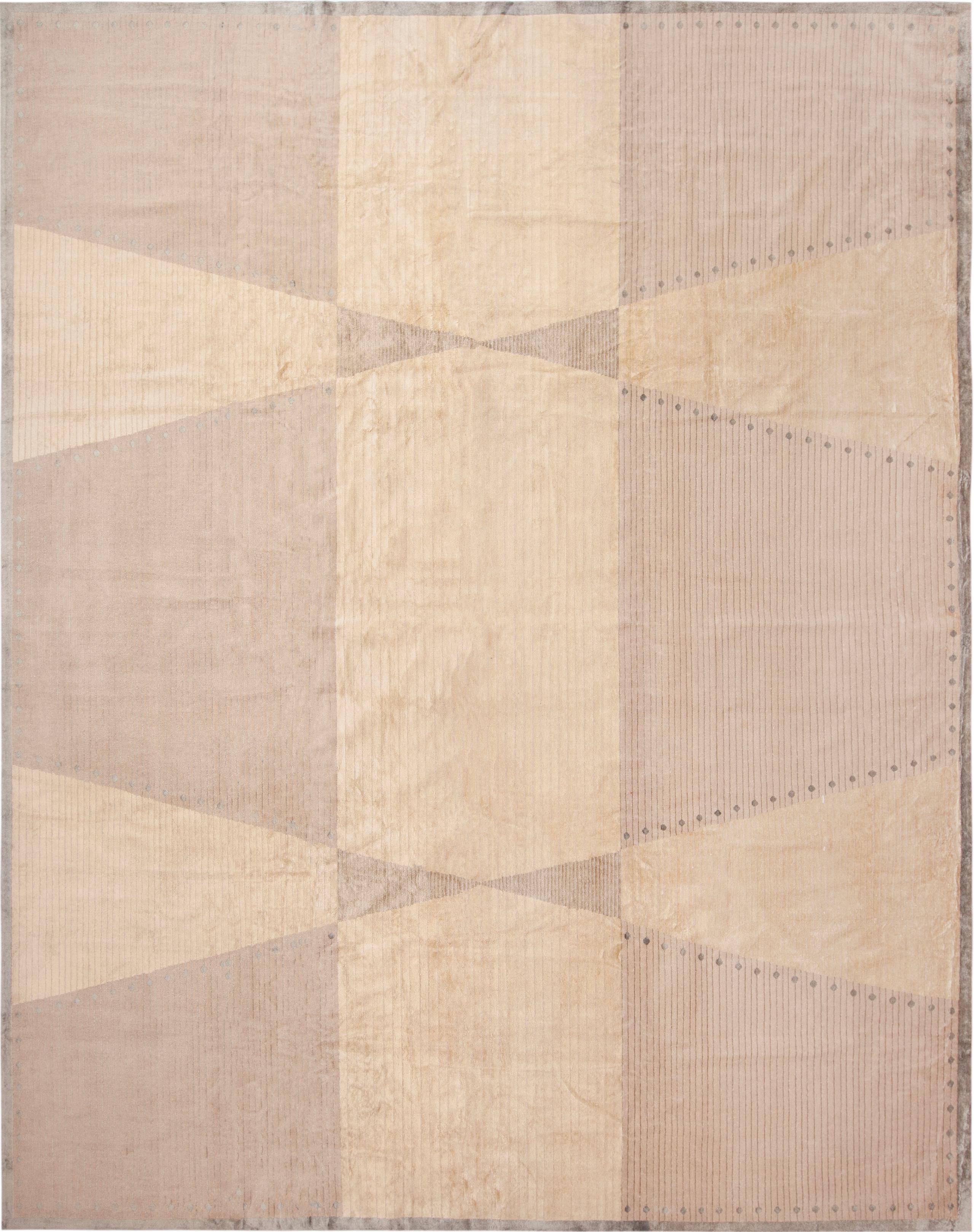 Annodato a mano Tappeto Geometrico Moderno Contemporaneo Nazmiyal Collection in seta e lana 11' x 13'5