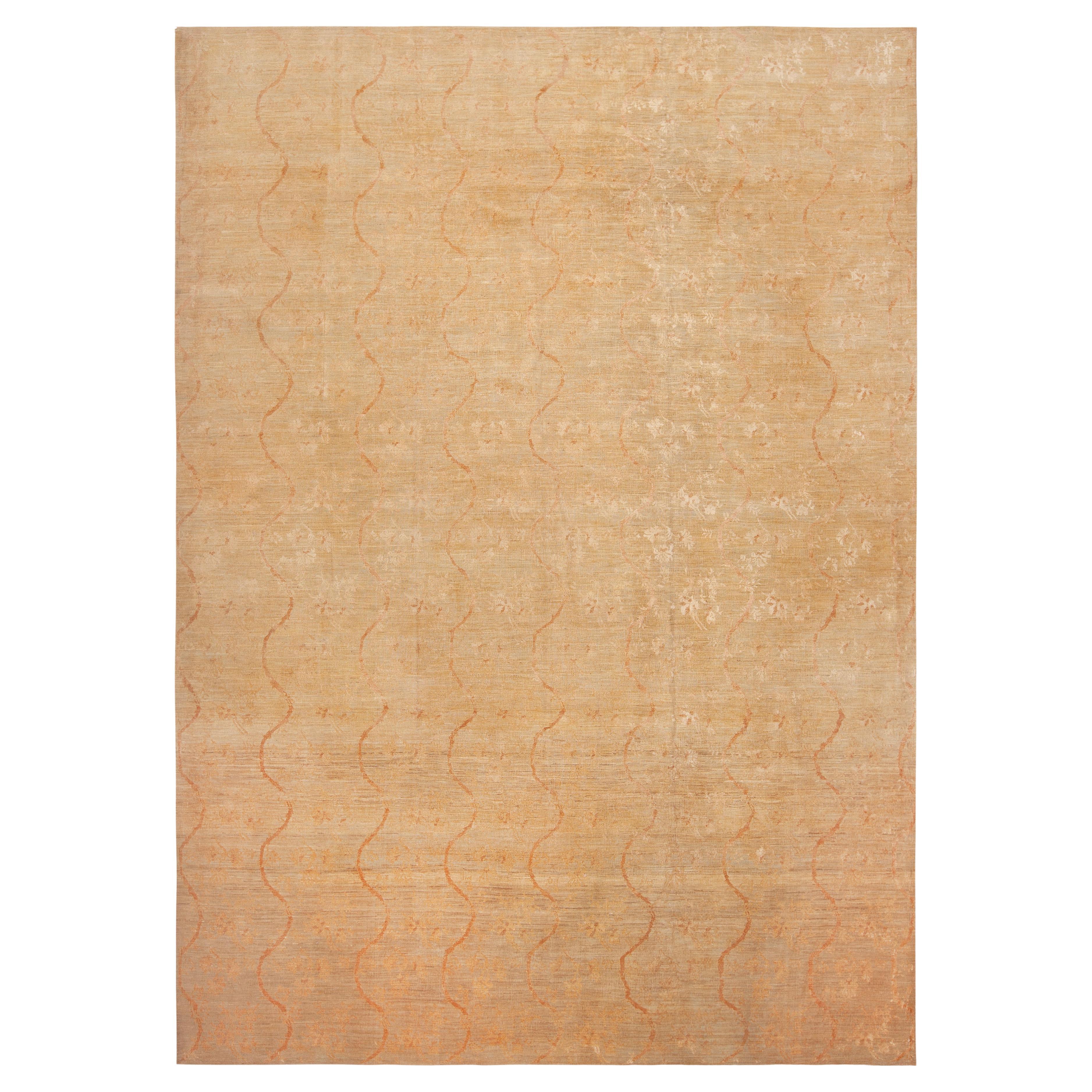 Nazmiyal Collection Silk & Wool Modern Golden Waves Rug 9'1" x 13'6"