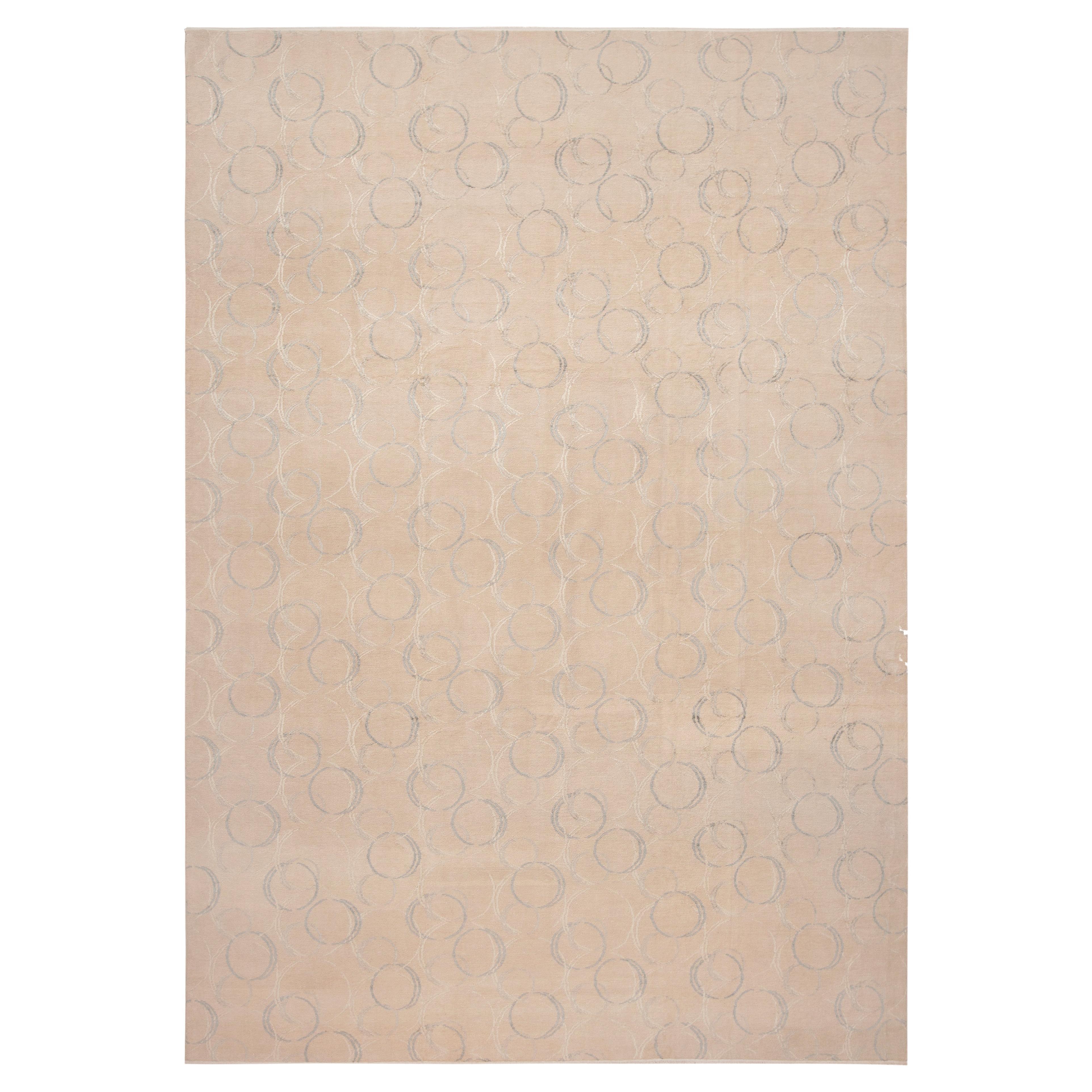 Nazmiyal Collection Silk & Wool Neutral Tones Modern Rug 9'4" x 13'