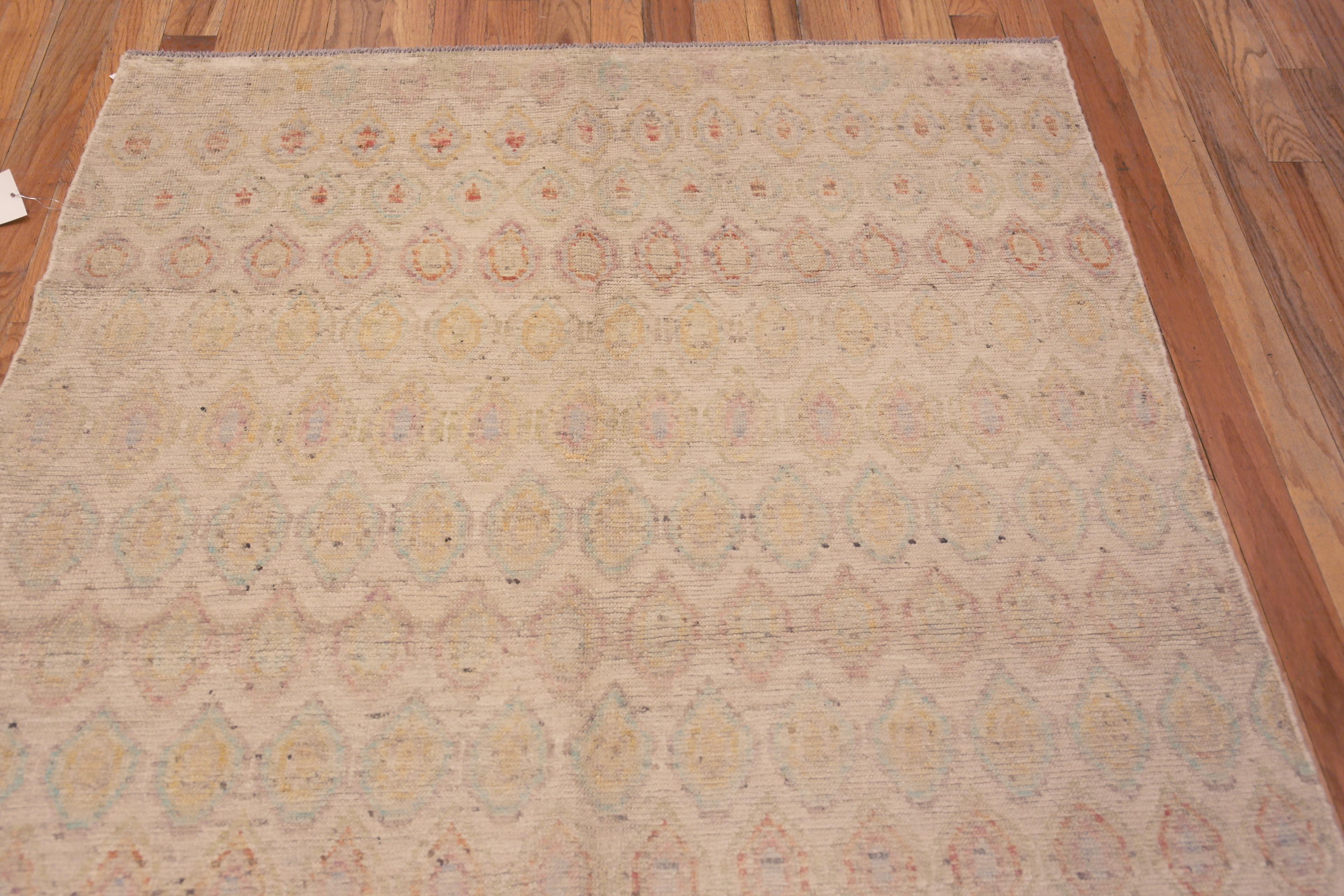 Central Asian Nazmiyal Collection Small Modern Tribal Light Cream Color Area Rug 4'10