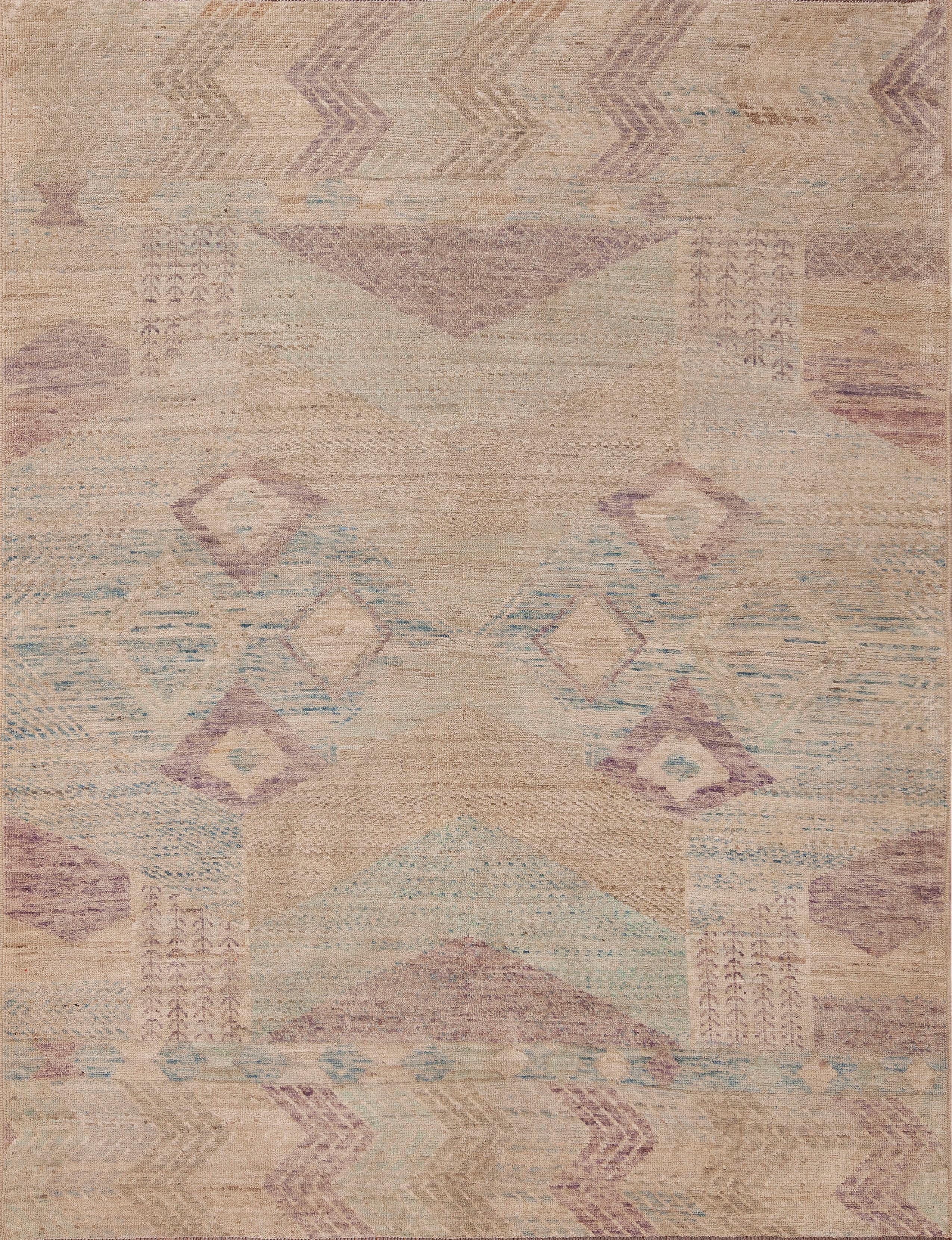 Decorative Soft Color Nomadic Design Modern Contemporary Wool Area Rug, Country of origin: Central Asia, circa date: Modern Rugs