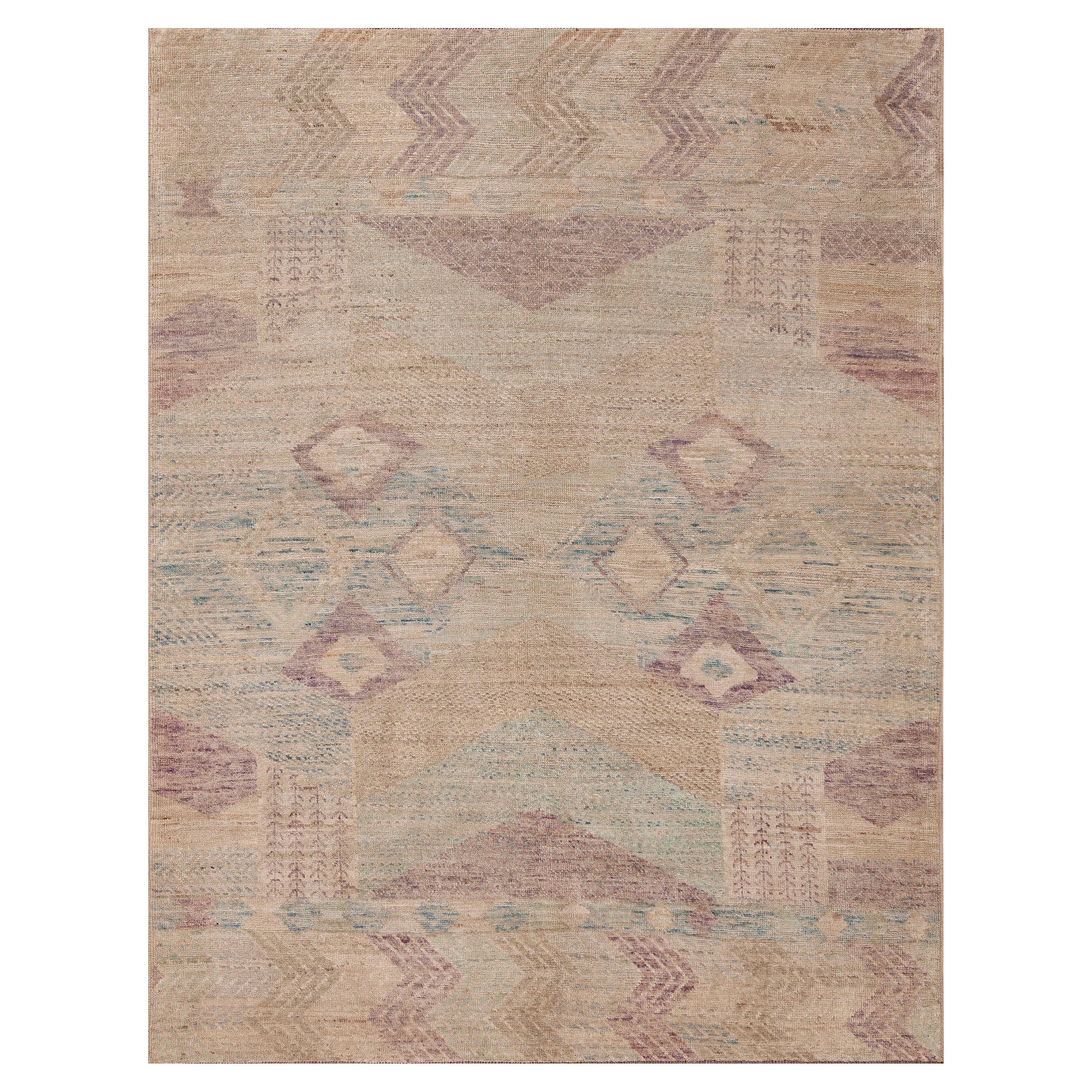 Nazmiyal Collection Soft Color Nomadic Design Modern Wool Area Rug 6'1" x 7'8" For Sale