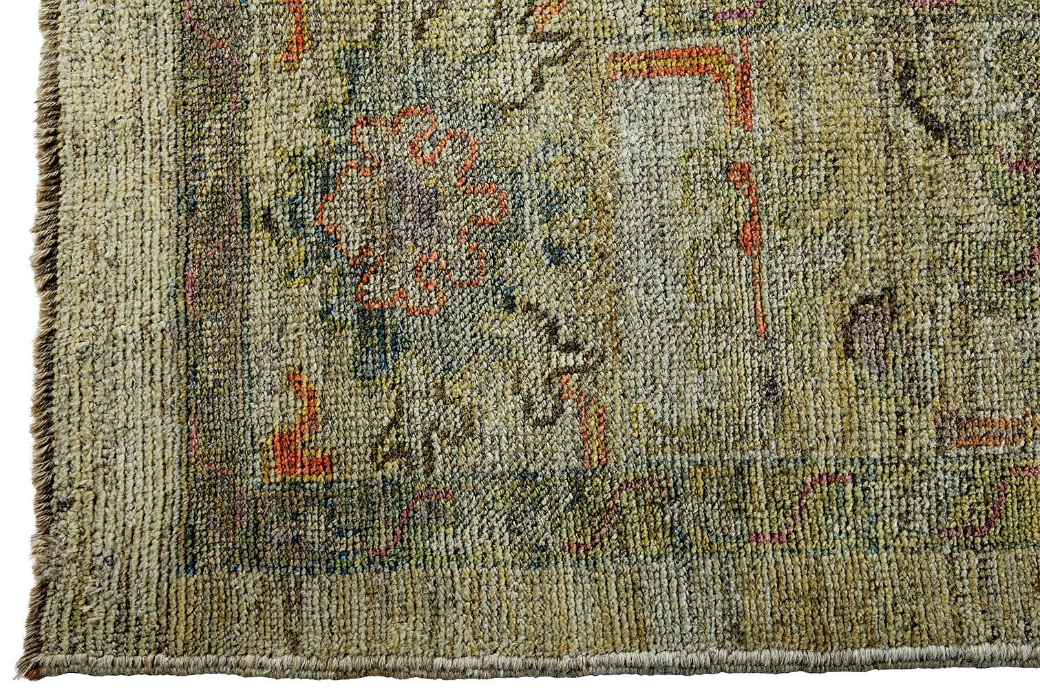 Nazmiyal Collection Soft Green Modern Turkish Oushak Rug 10 ft 3 in x 13 ft 6 in In New Condition In New York, NY