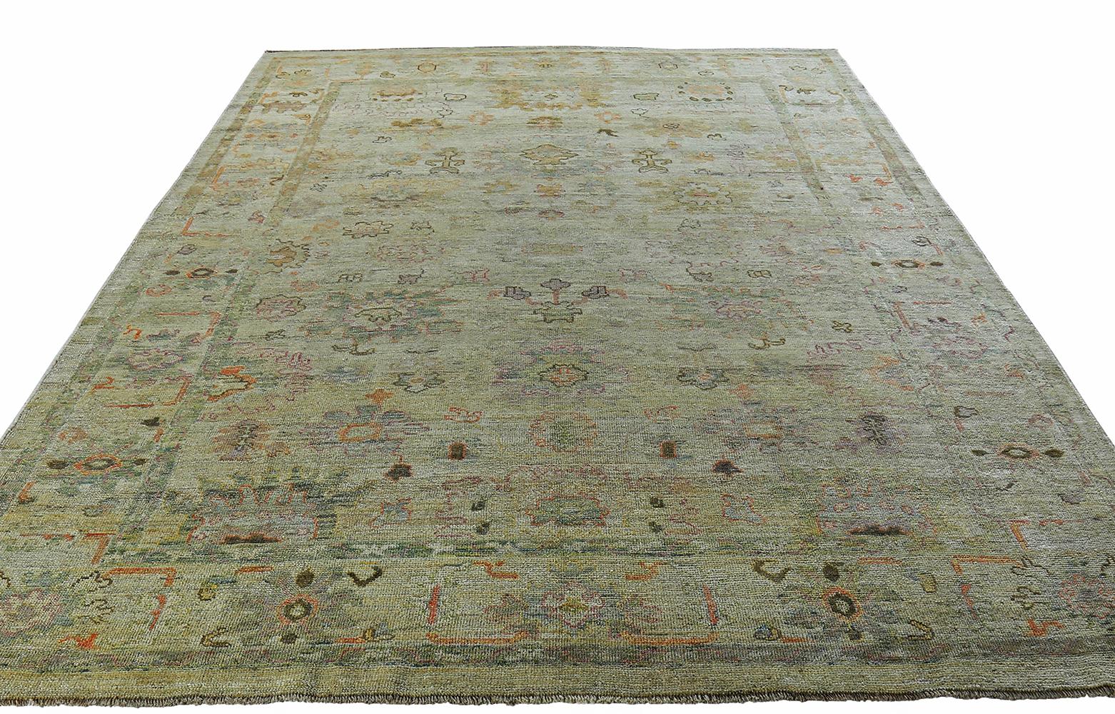 Nazmiyal Collection Soft Green Modern Turkish Oushak Rug 10 ft 3 in x 13 ft 6 in 3