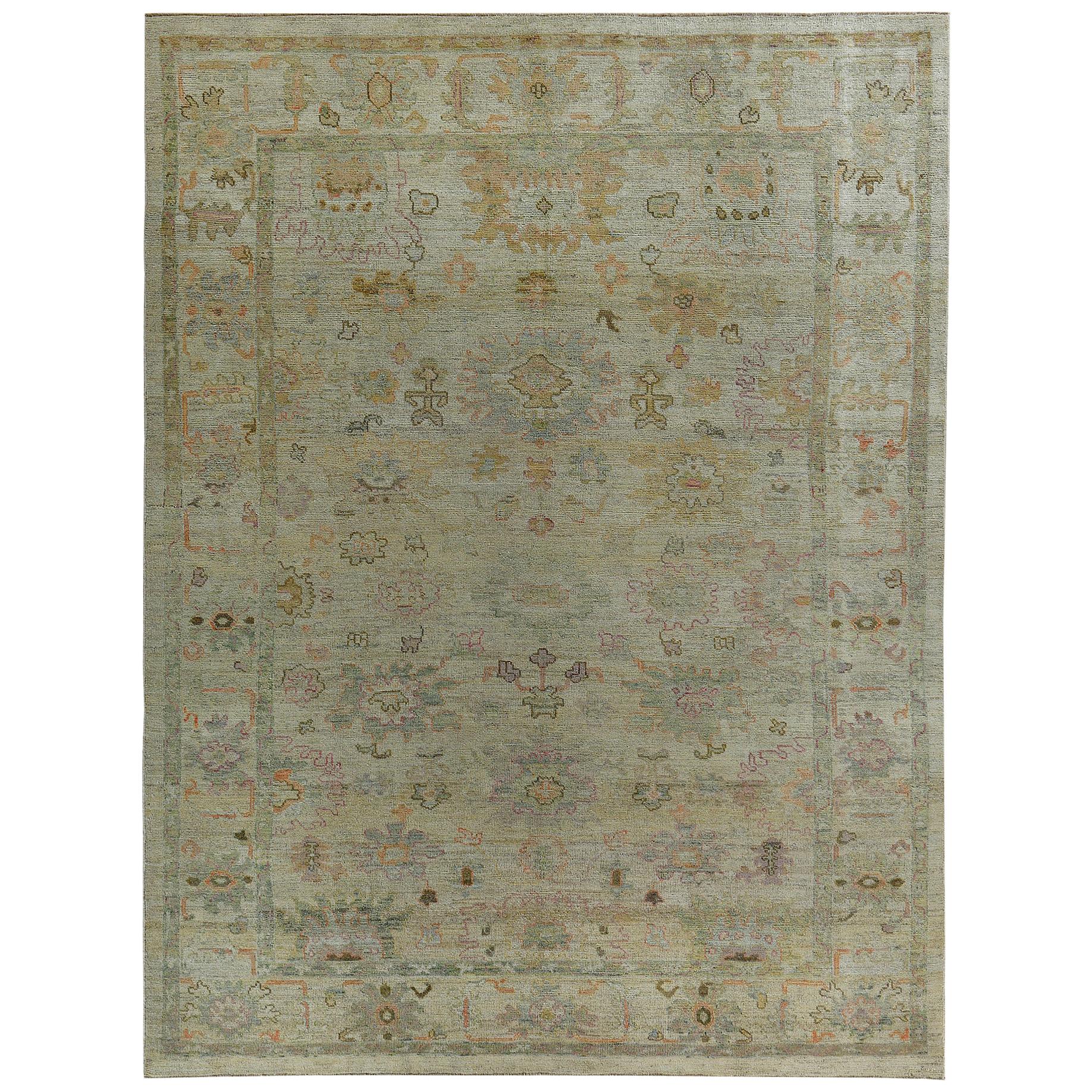 Nazmiyal Collection Soft Green Modern Turkish Oushak Rug 10 ft 3 in x 13 ft 6 in