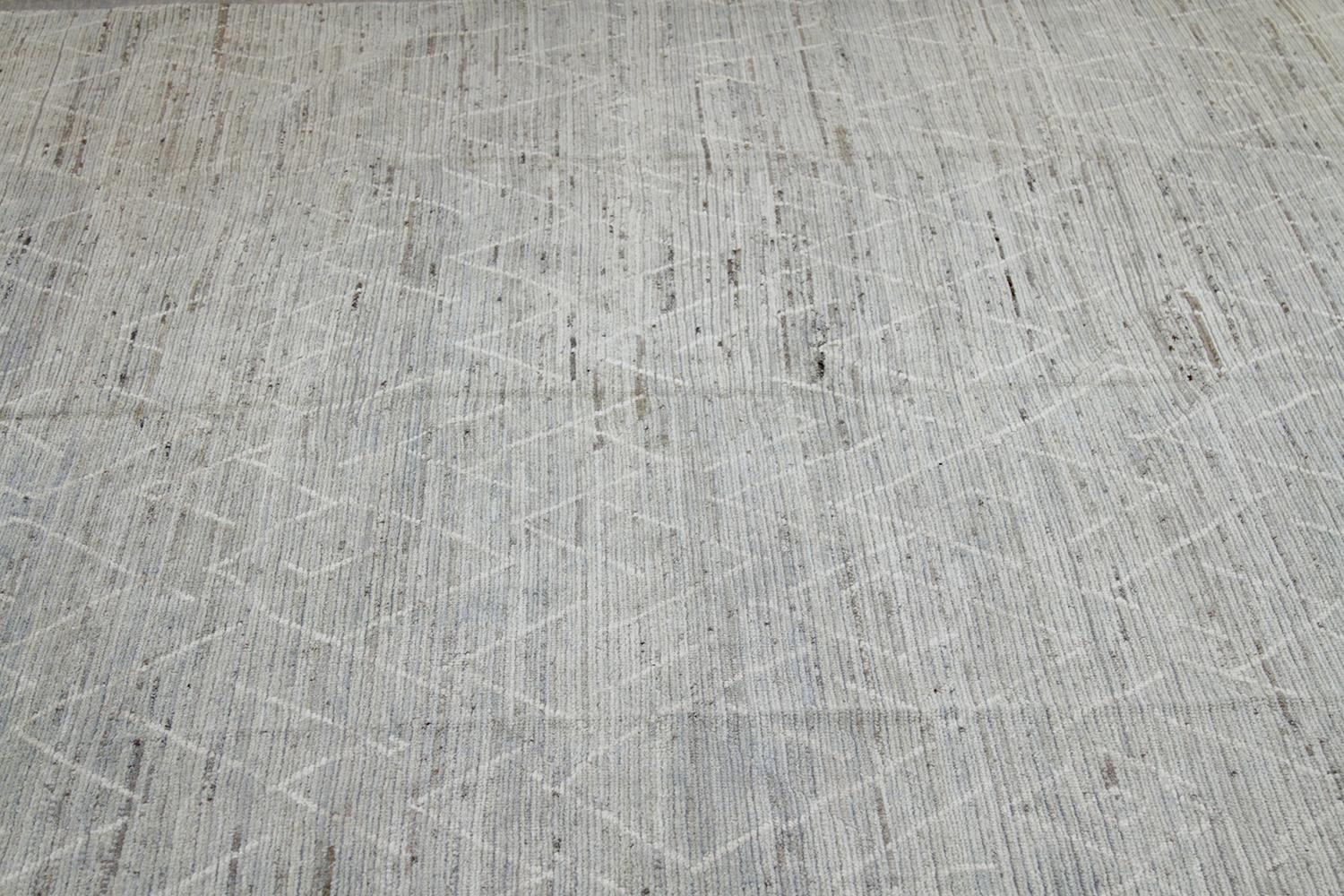 Hand-Knotted Nazmiyal Collection Soft Grey Modern Moroccan Style Rug 9 ft 8 in x 13 ft 3 in