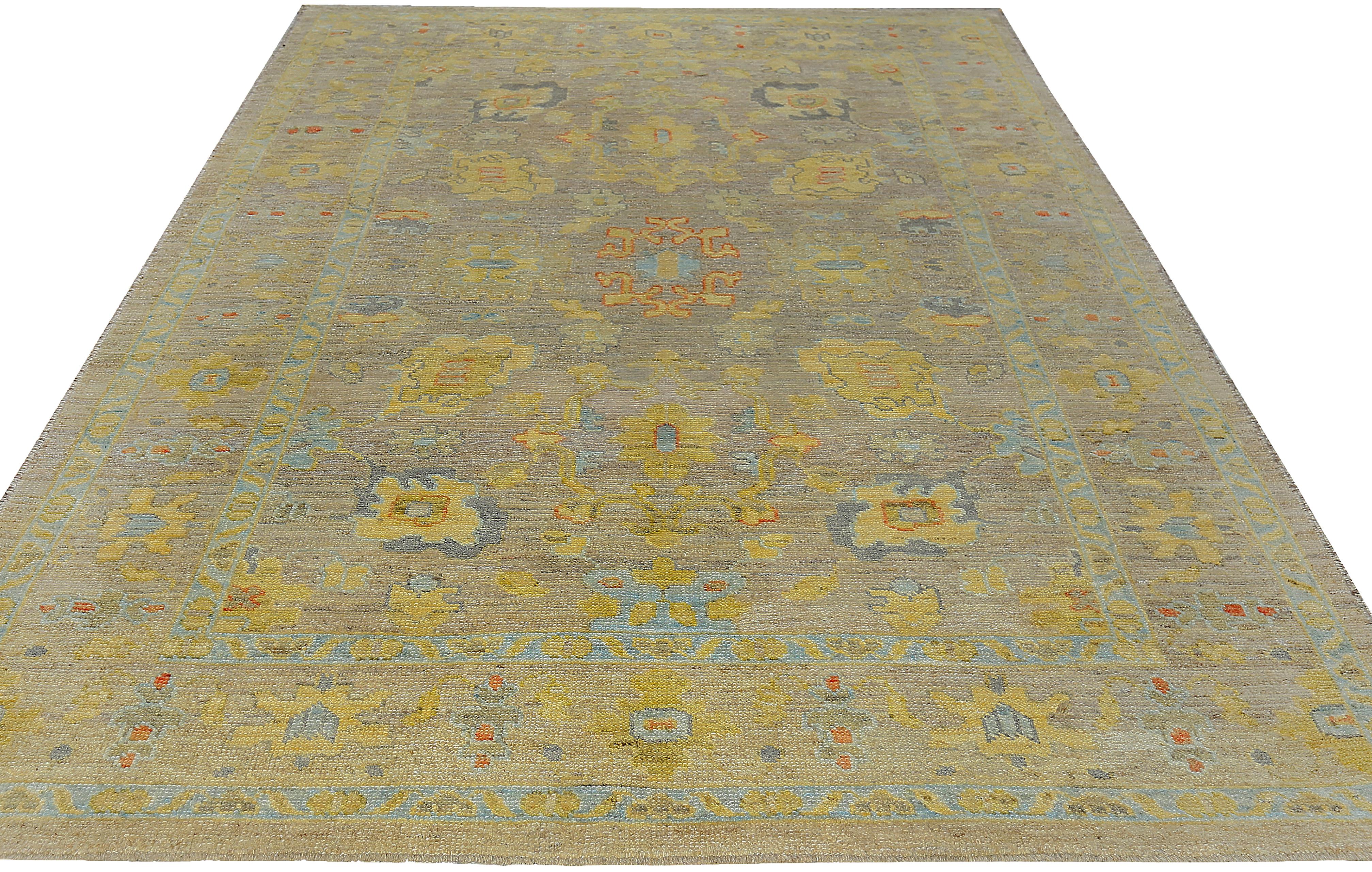Nazmiyal Collection Soft Modern Turkish Oushak Area Rug 6 ft 8 in x 10 ft In New Condition In New York, NY