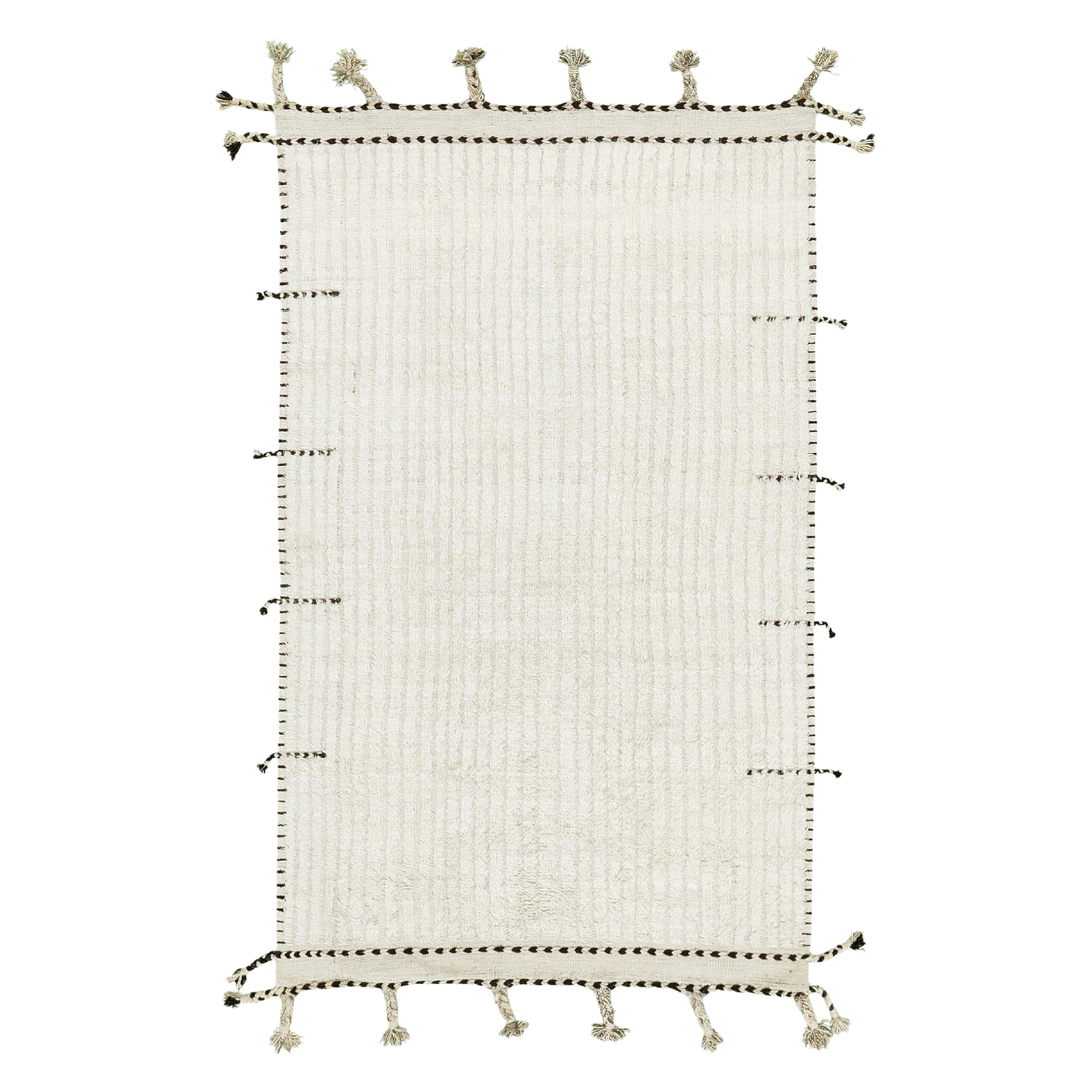 Nazmiyal Collection Solid Ivory Modern Boho Chic Rug 5 ft 10 in x 9 ft 10 in