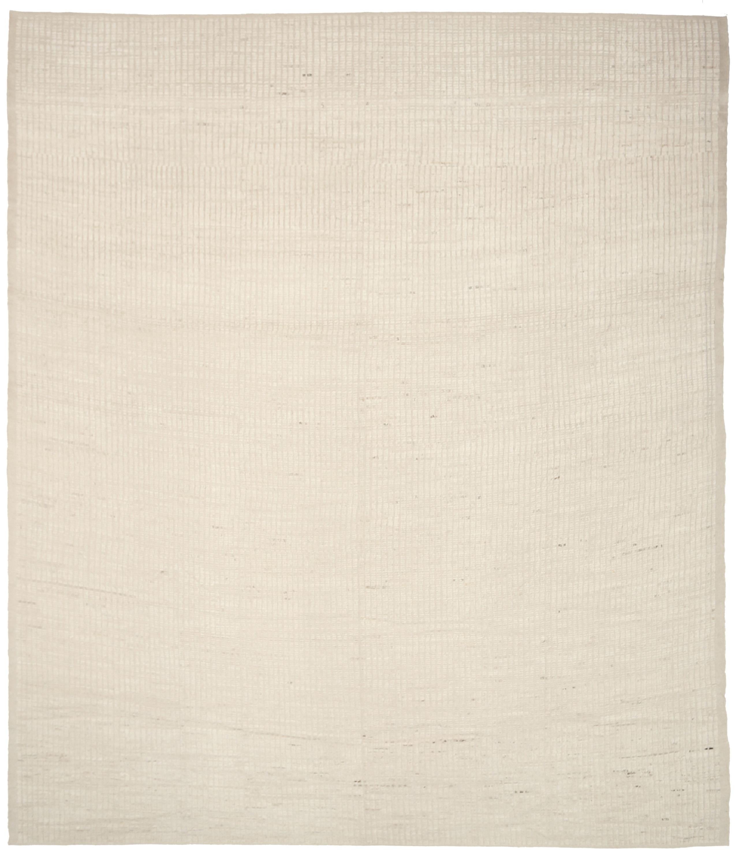 Contemporary Nazmiyal Collection Solid Ivory Modern Distressed Rug. 13 ft 7 in x 15 ft 8 in