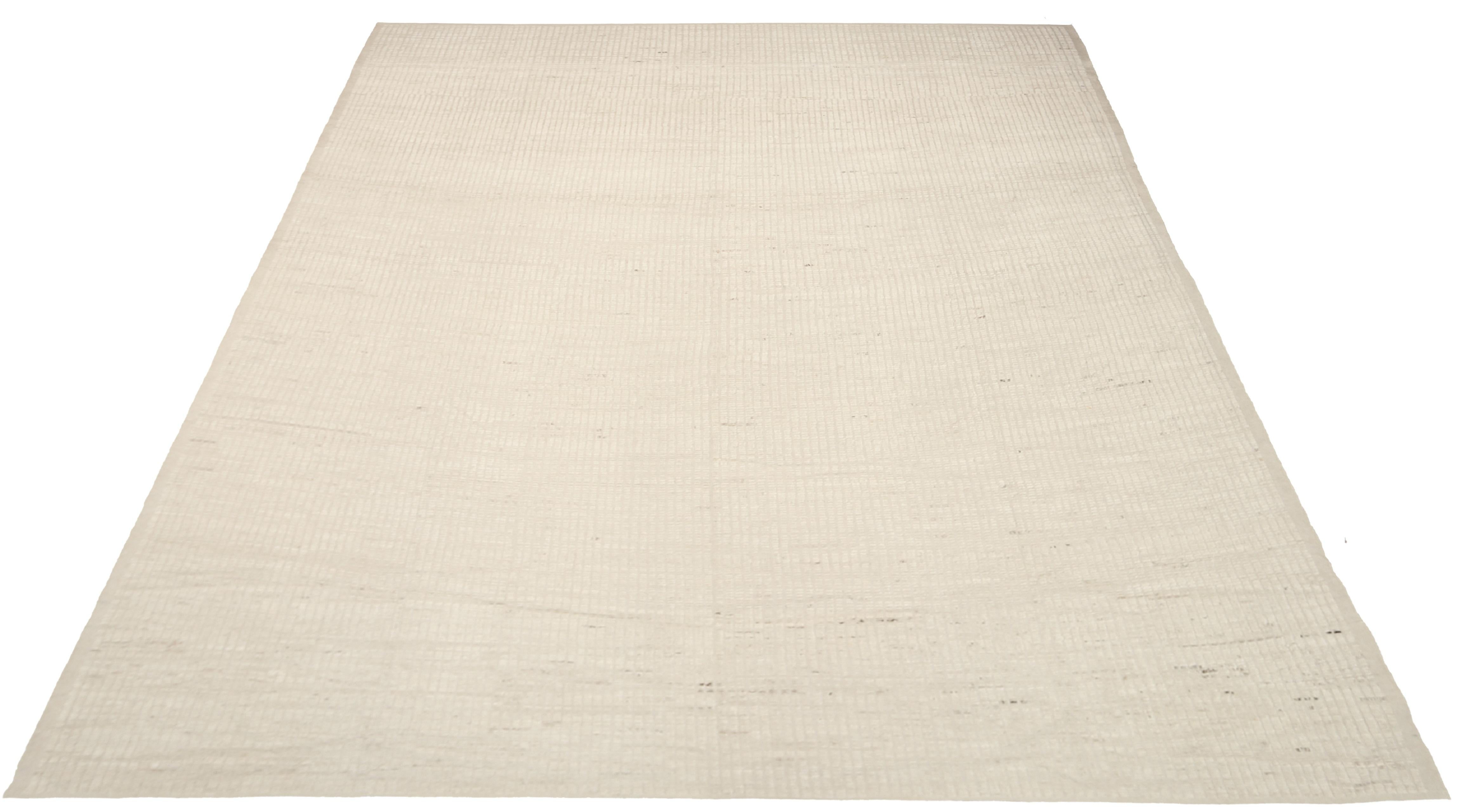 Nazmiyal Collection Solid Ivory Modern Distressed Rug. 13 ft 7 in x 15 ft 8 in 1