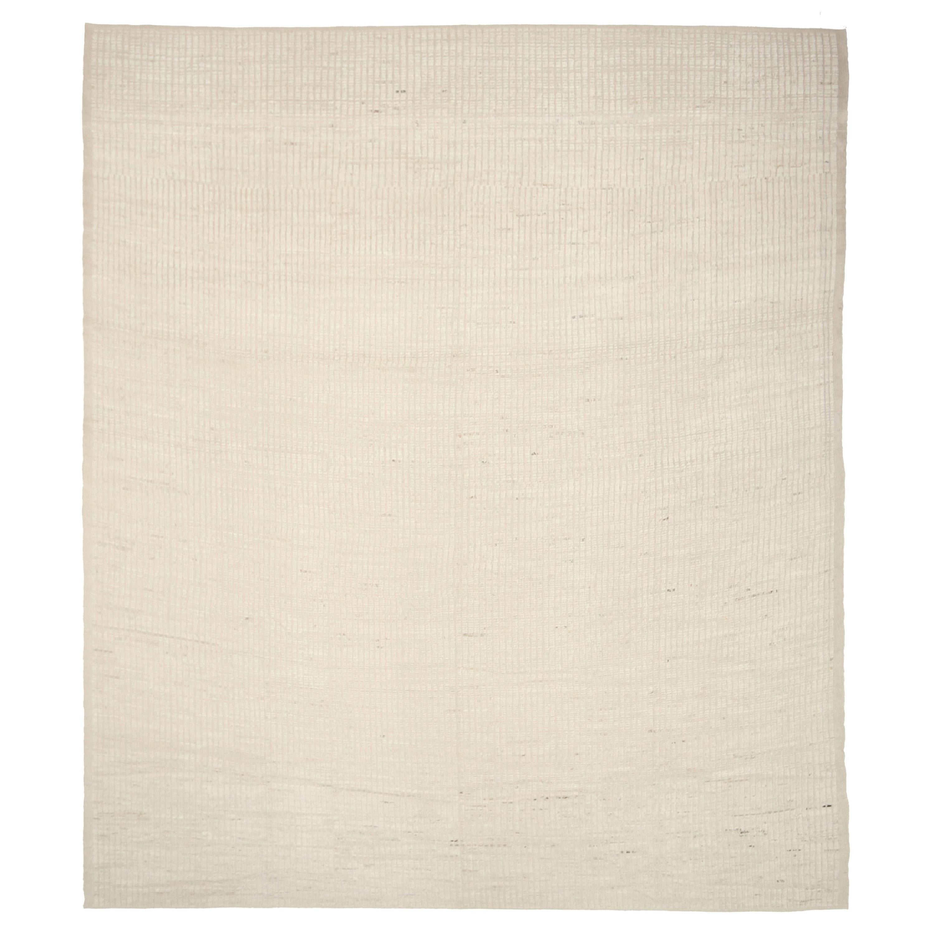 Nazmiyal Collection Solid Ivory Modern Distressed Rug. 13 ft 7 in x 15 ft 8 in