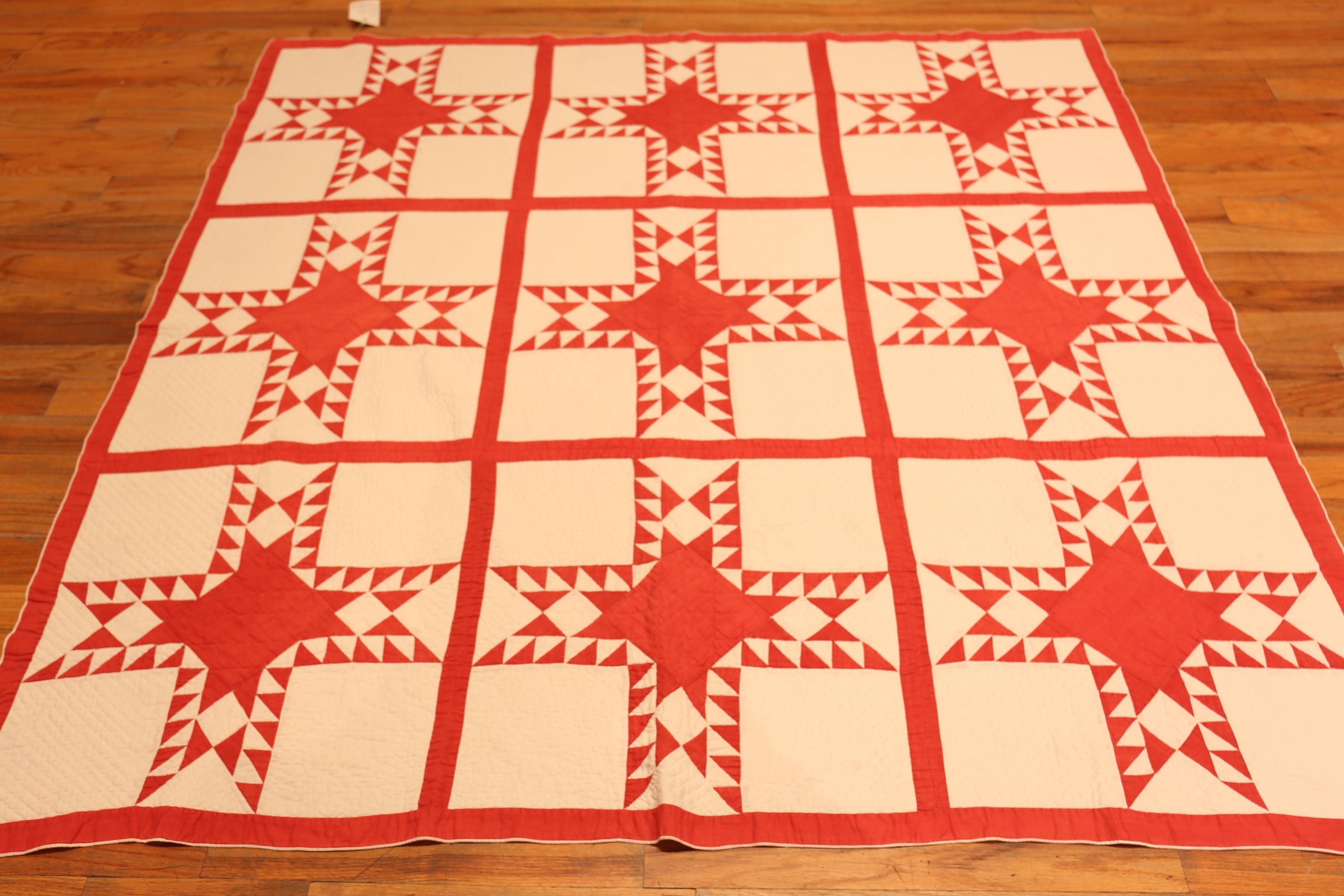 Red and White Star Geometric Antique American Quilt Textile, Country of Origin: America, Pennsylvania, Circa Date: 1890-1910