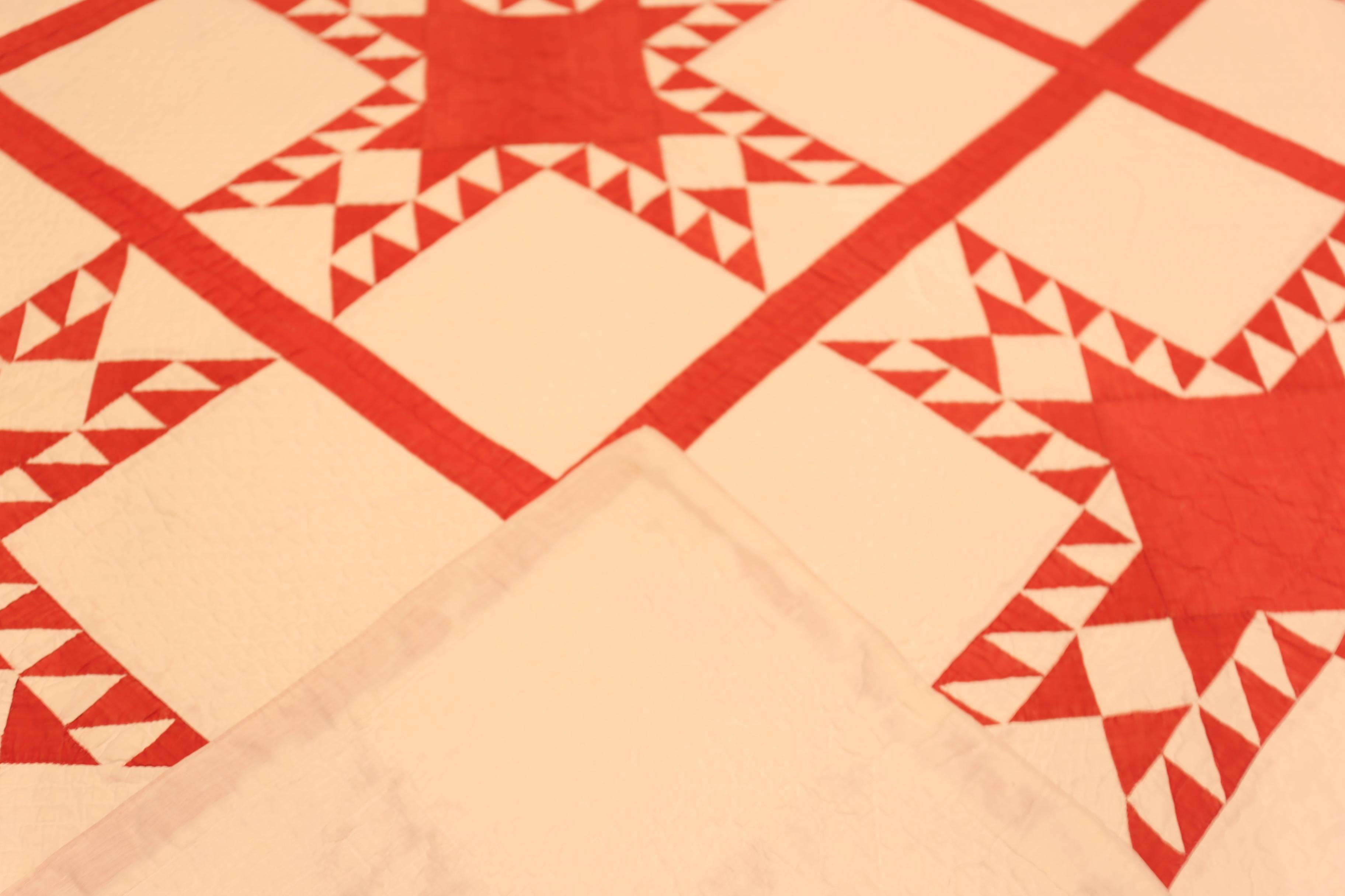 Nazmiyal Collection Star Geometric Antique American Quilt 6' 2