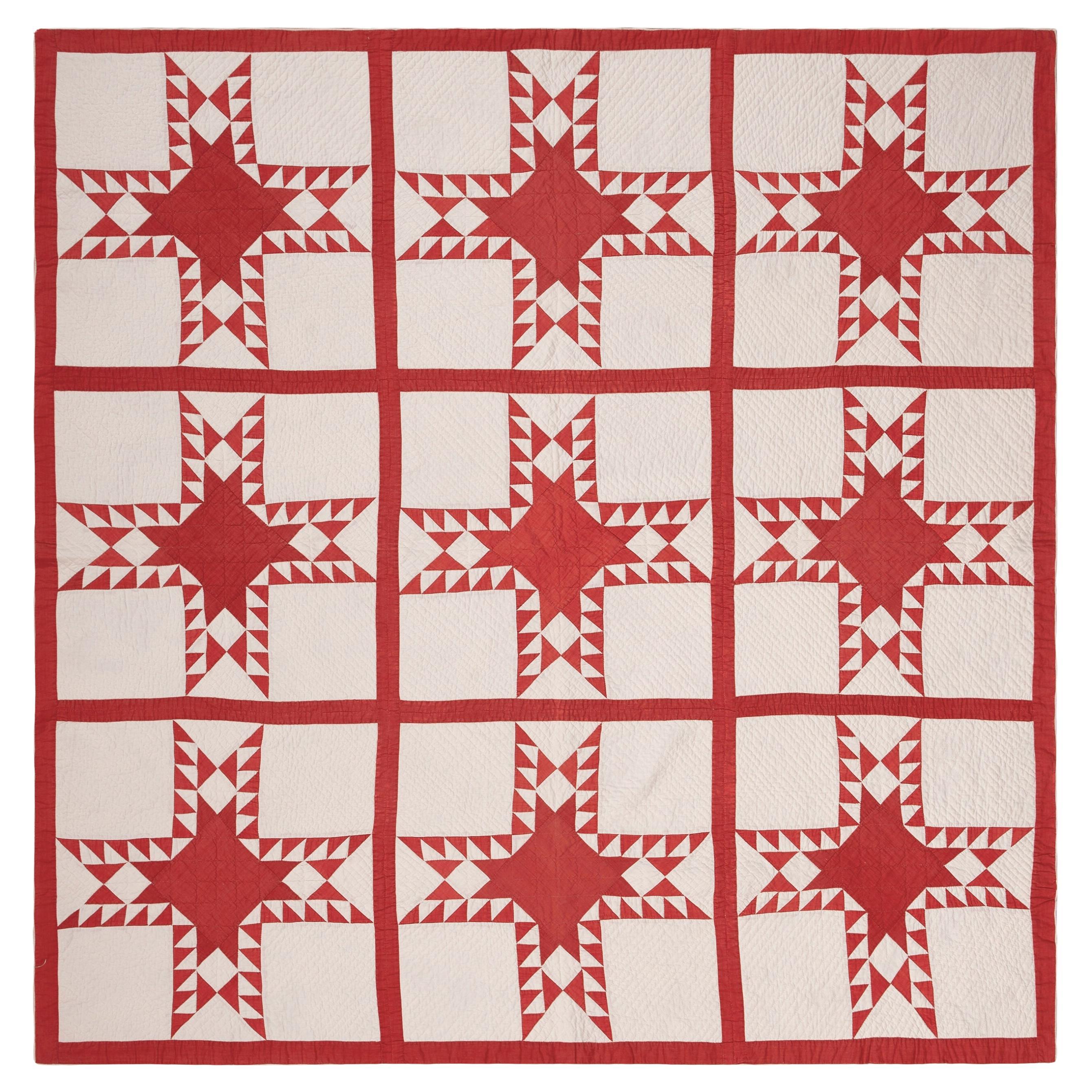 Nazmiyal Collection Star Geometric Antique American Quilt 6' 2" 6' 2"