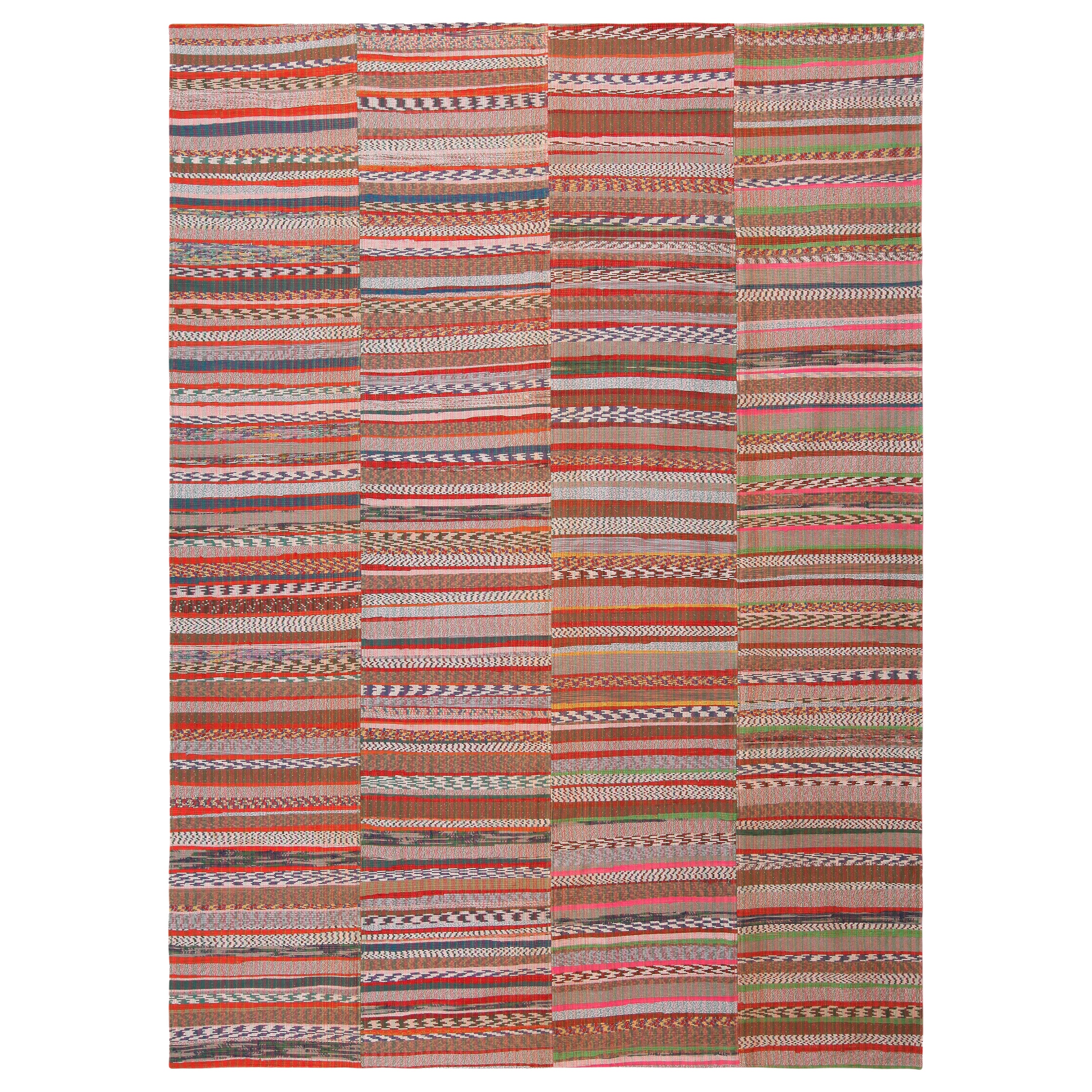 Tapis Rag moderne à motif de rayures de la collection Nazmiyal. 8 pieds 6 po. x 11 pieds 10 po. en vente