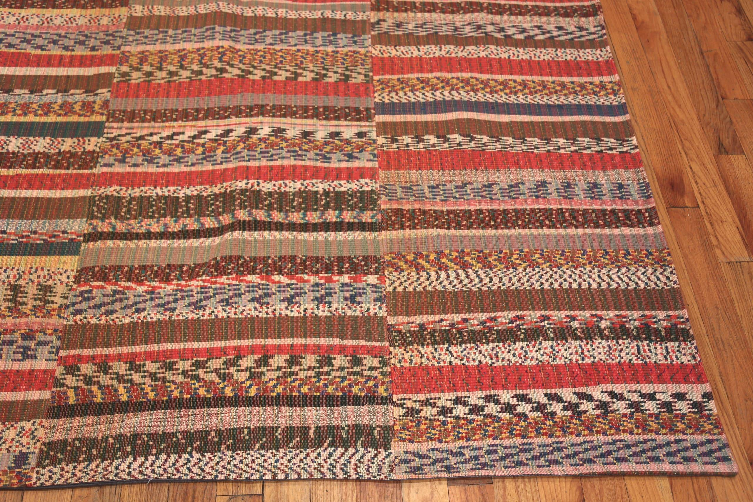 Turkish Nazmiyal Collection Stripped Modern Rag Rug. 12 ft 10 in x 16 ft 2 in For Sale