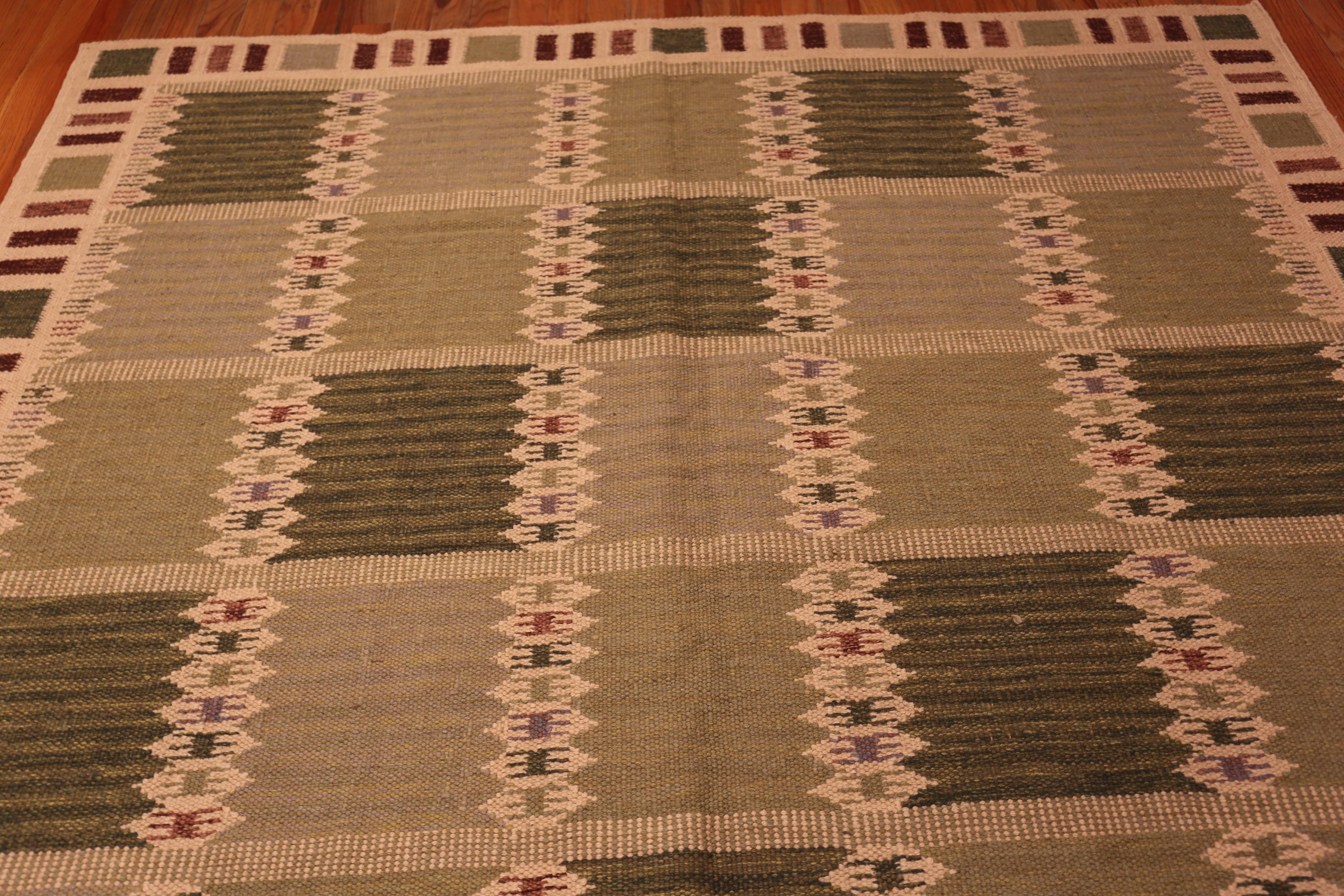 Rug & Kilim moderno geometrico svedese verde, Paese d'origine: Asia centrale, Data di realizzazione: Moderna