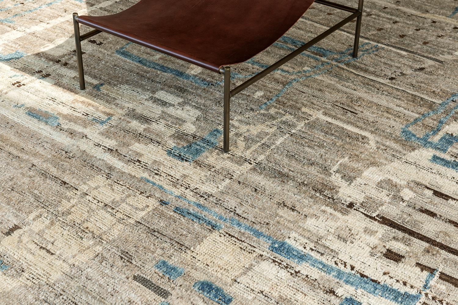 Gorgeous Taupe And Blue Modern Distressed Rug, Country of Origin: Afghanistan, Circa Date: Modern. 10 ft 7 in x 13 ft 8 in (3.23 m x 4.17 m)