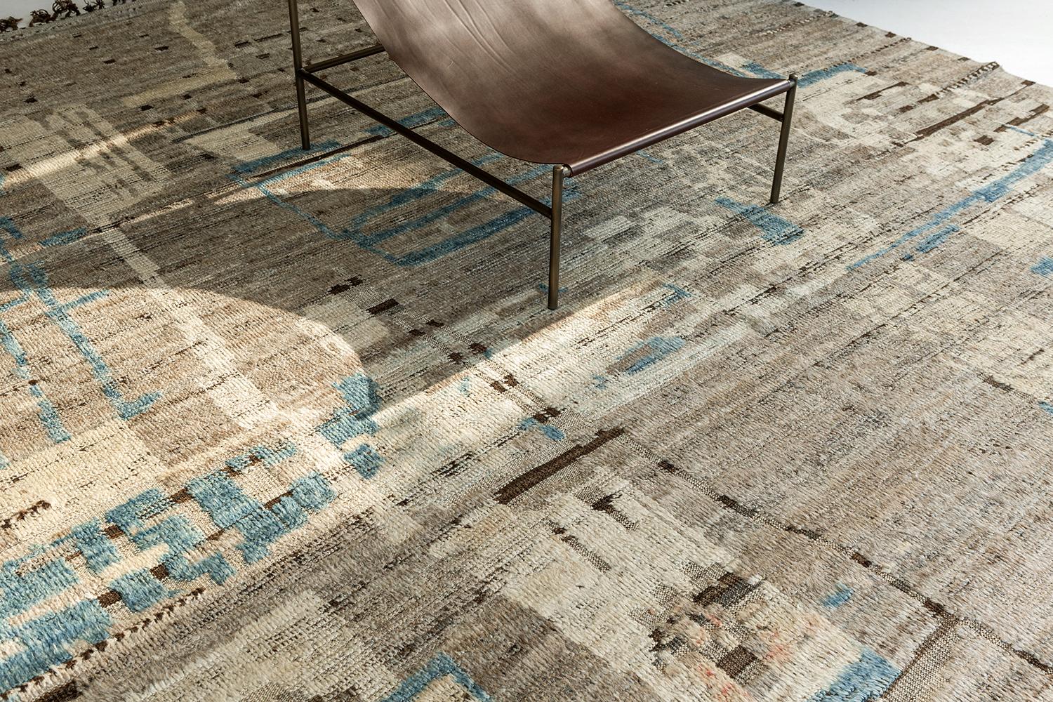 Afghan Nazmiyal Collection Taupe And Blue Modern Distressed Rug 10 ft 7 in x 13 ft 8 in