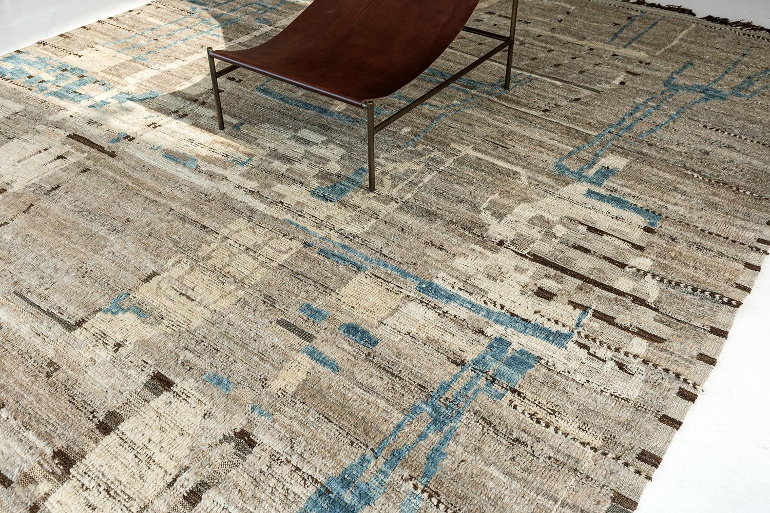 Hand-Knotted Nazmiyal Collection Taupe And Blue Modern Distressed Rug 10 ft 7 in x 13 ft 8 in