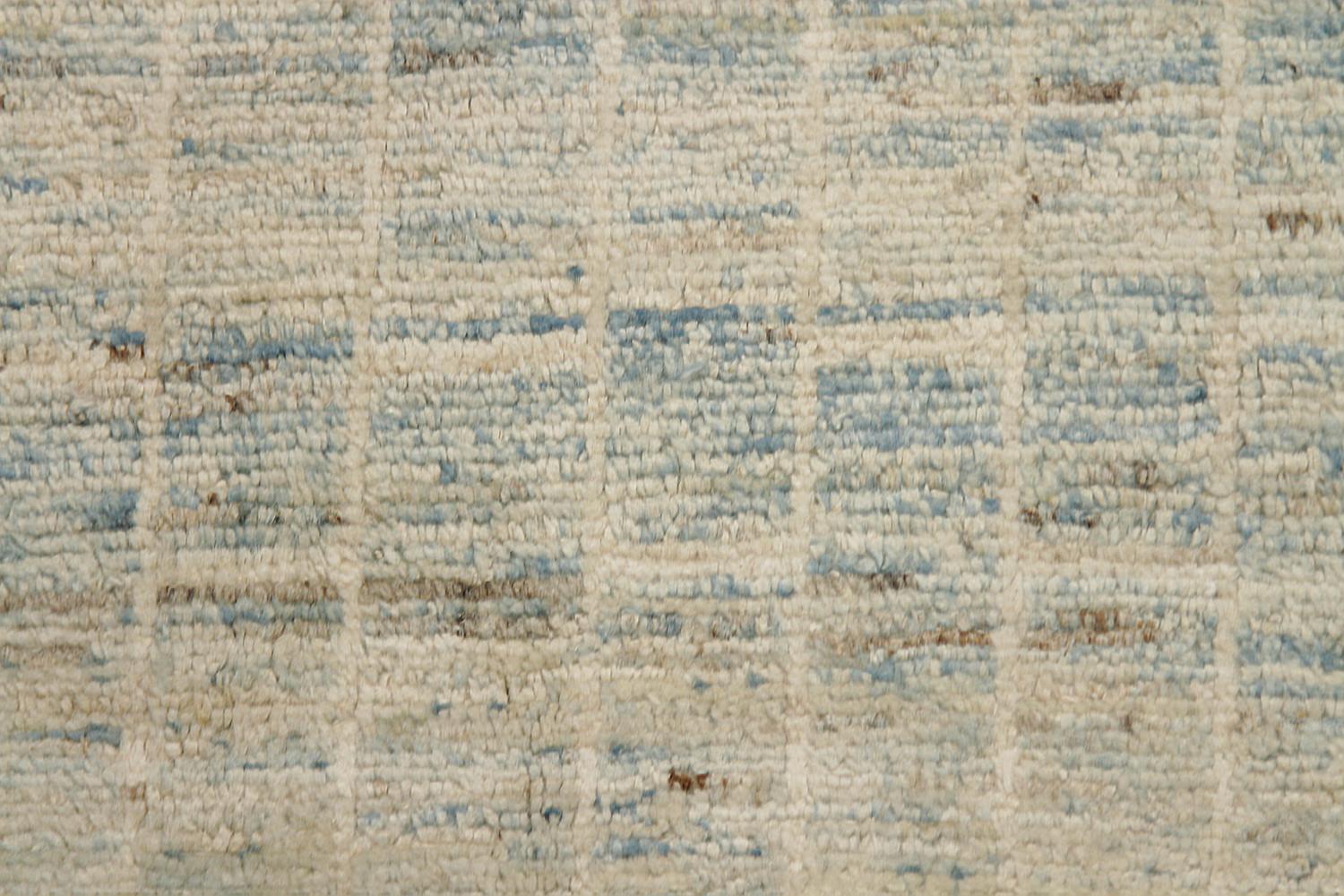 Fine Taupe and Blue Modern Moroccan Style Afghan Rug, Country of Origin: Afghanistan, Circa Date: Modern - Size: 8 ft 10 in x 12 ft 1 in (2.69 m x 3.68 m).