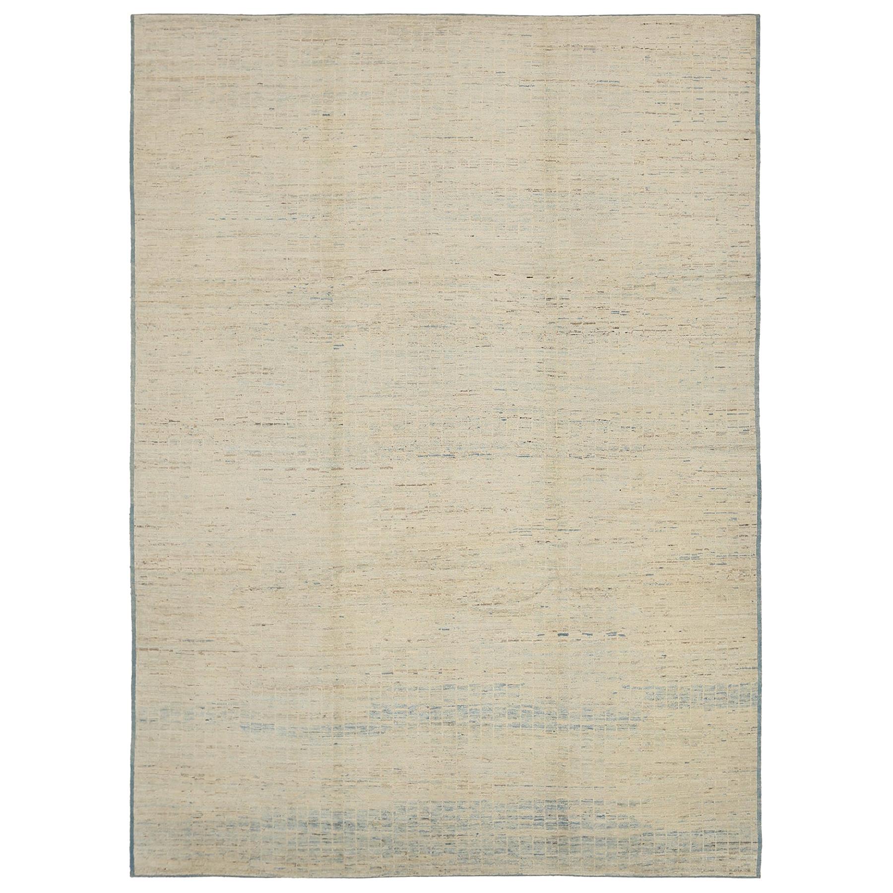 Nazmiyal Collection Taupe and Blue Modern Moroccan Style Rug 8ft 10in x 12ft 1in