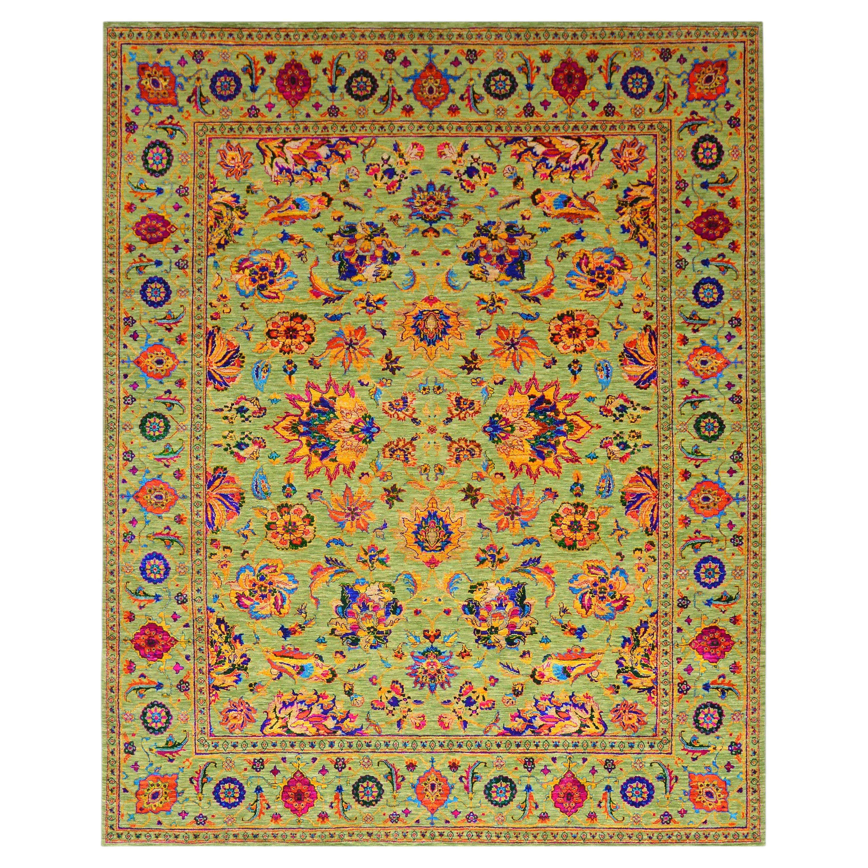 Tappeto annodato a mano in seta e lana di Agra in stile transizionale della Nazmiyal Collection, 7'11" x 9'9"